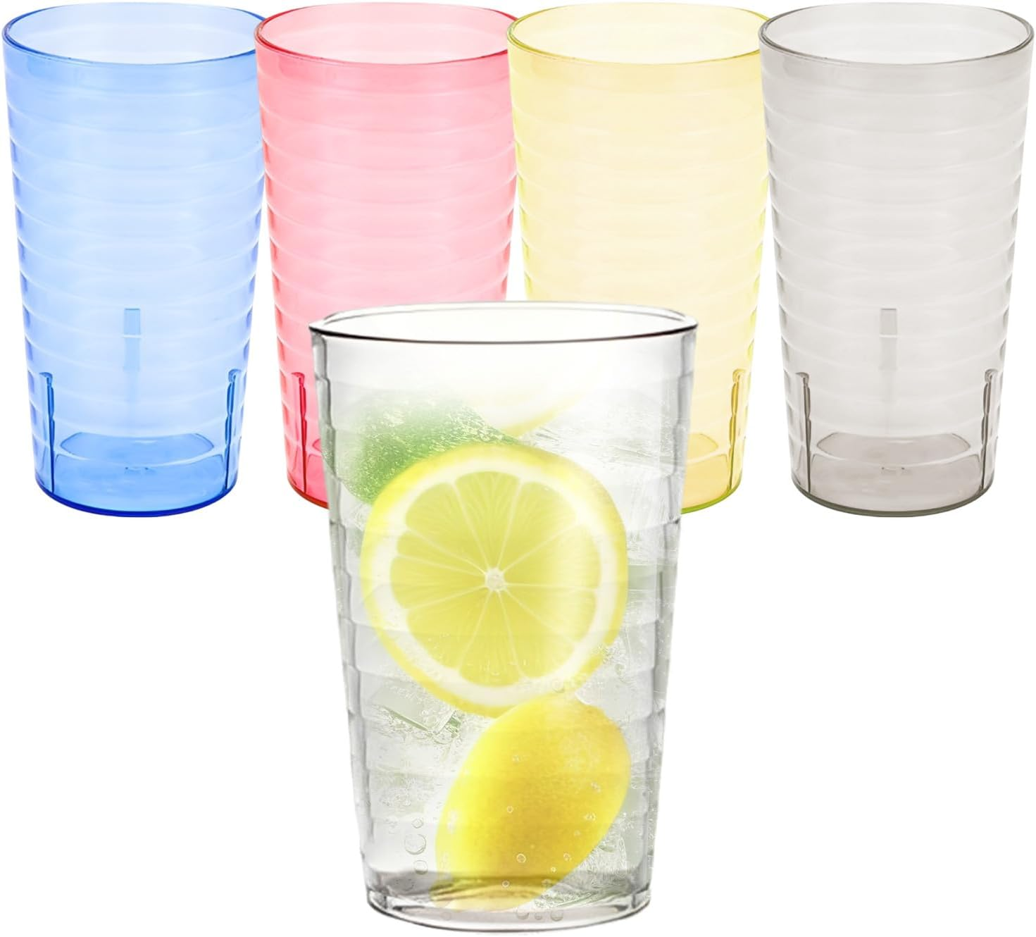 Henrrida Stackable Camping Cup Drinking Cup Set of 5, 450 Ml Plastic Cups Reusable for Camping Garden, Party, Outdoor, Home Party Drop-Proof, Dishwasher Safe 15 Oz (Colour) image number 4