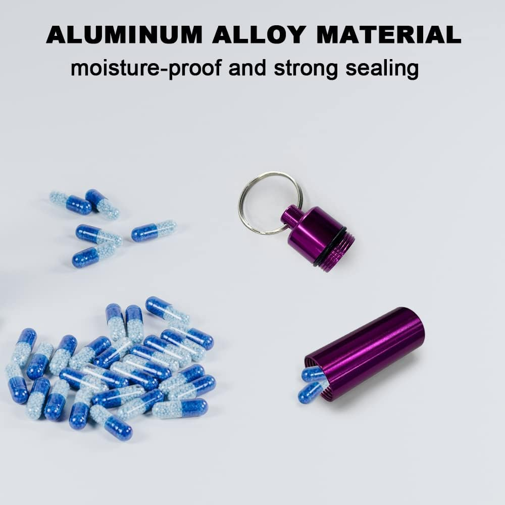 8 Colors Small Portable Pill Box Keychain, Waterproof Aluminium Alloy Mini Pocket Pill Case Container, Metal Pill Holder Earplug Organizer for Travel, Small
