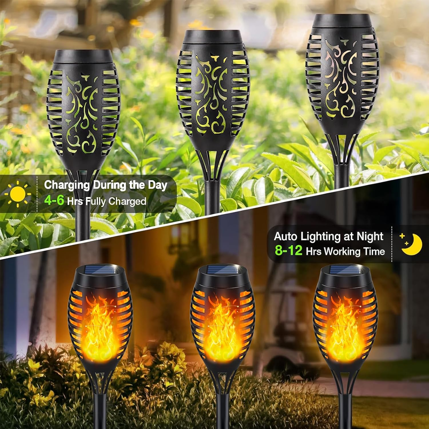 Solar Lights Outdoor, Solar Garden Lights with Flickering Flame for Garden Decorations, Solar Torch Light, Waterproof Solar Powered Outdoor Lights, Flame Torches for outside Patio Pathway Yard(6 Pack) image number 3