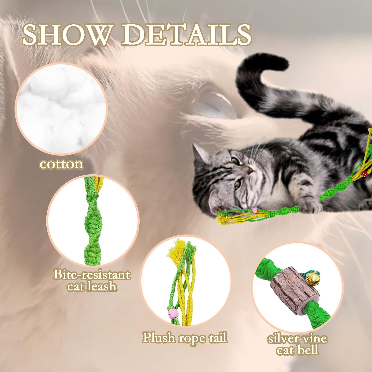 Cat Toys Chew Ropes - 3 Pack Catnip Toys for Teeth Cleaning Large Cat Chew Toys for Teeth Cleaning,Cat Toys with Catnip,Interactive Cat Nip Kicker Toys for Cats Kittens Exercise image number 5