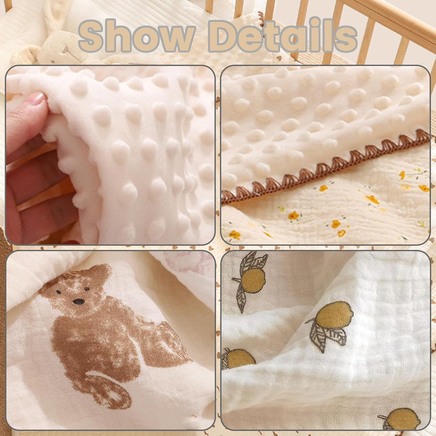 ZONEY Baby Blankets for Girls Boys,Baby Swaddle with Cotton Front and Dotted Fleece Back Double Layer, Soft Plush for Newborn Receiving Blankets,Bed Throws, Kids Quilt 40X40Inch(Green Floral) - Rabbit image number 5