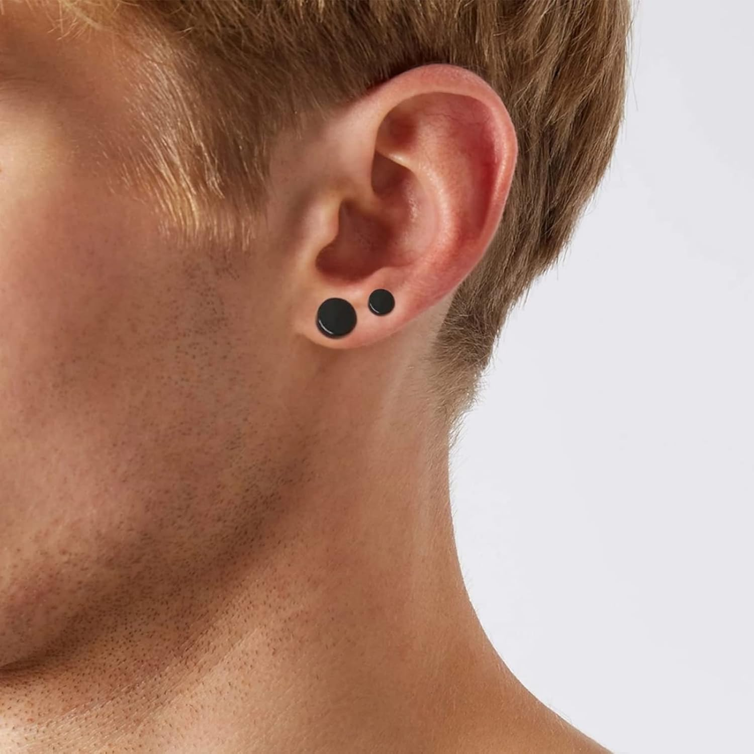 ZALIZR Black Stainless Steel Stud Earrings Set - 6 Pairs 5Mm-10Mm Ear Piercing Plugs, Unisex Flat Top round Studs for Men, Women, Girls.