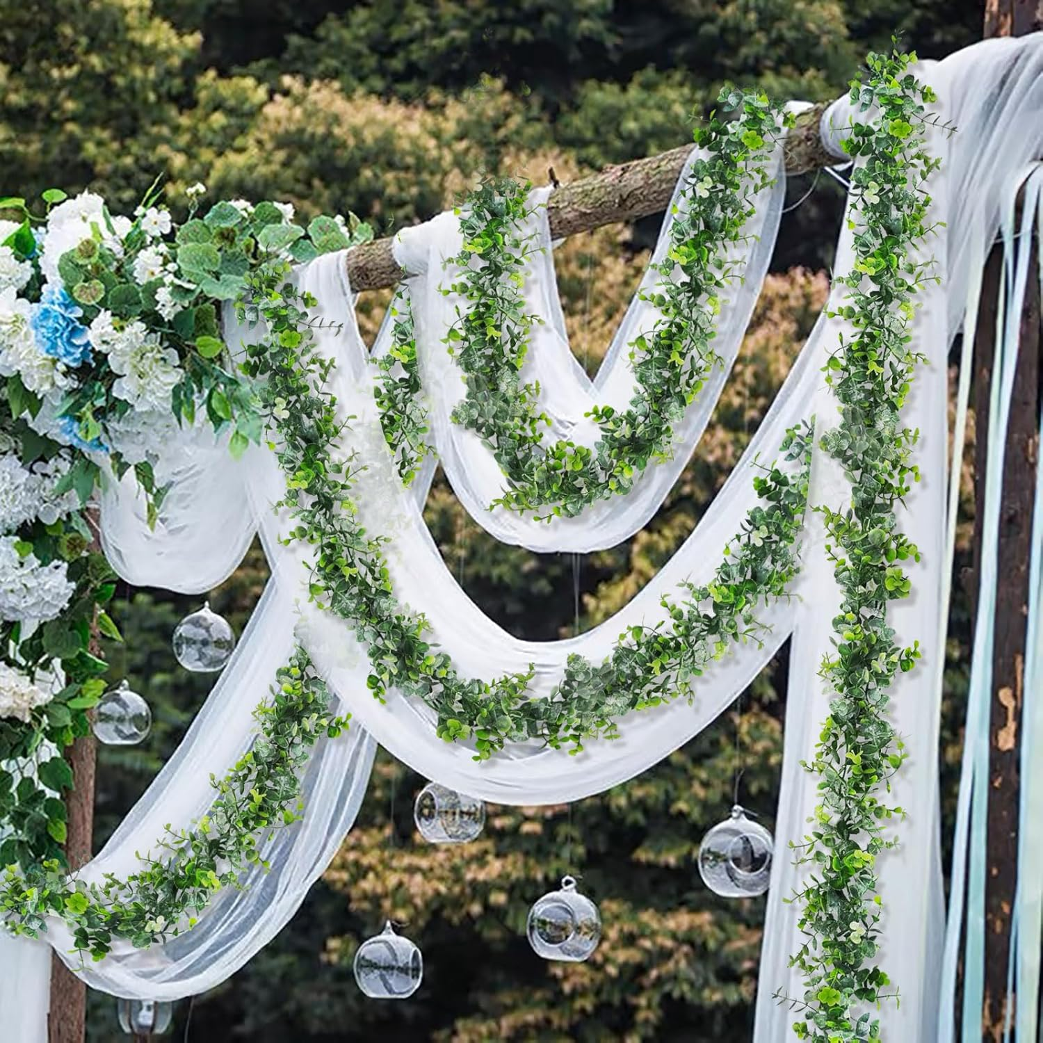 SOVYOULIVE Eucalyptus Garlands for Table, 4 Packs 5.8FT Long Fake Greenery Vines, Artificial Hanging Plant for Wedding Bouquet Party Indoor Outdoor Decor