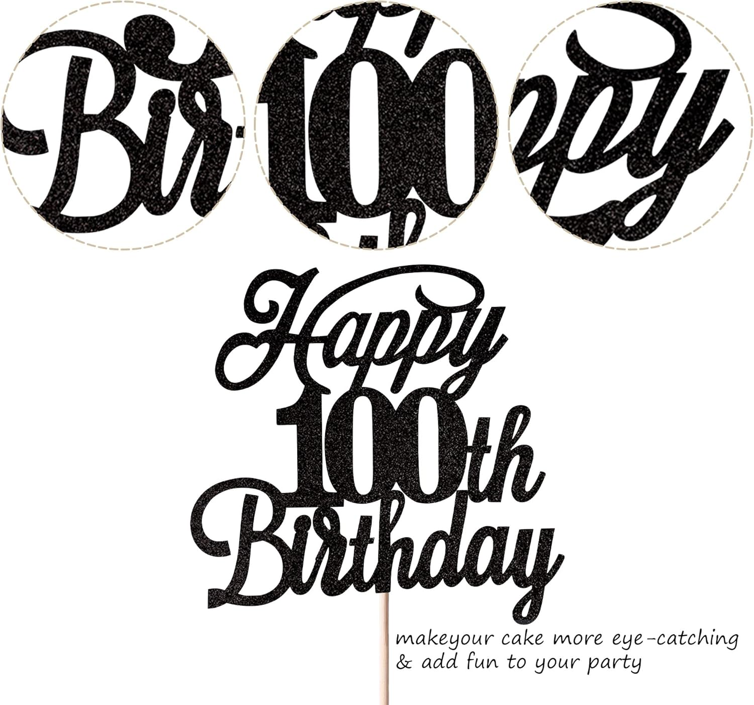 Rsstarxi 1 Pack Happy 100Th Birthday Cake Topper Black Glitter 100 & Fabulous Cheers to Years Old Pick for Celebrating 100Th Anniversary Party Decorations Supplies, Black 100Th (Xm063-Black 100Th) - Black 15Th image number 5