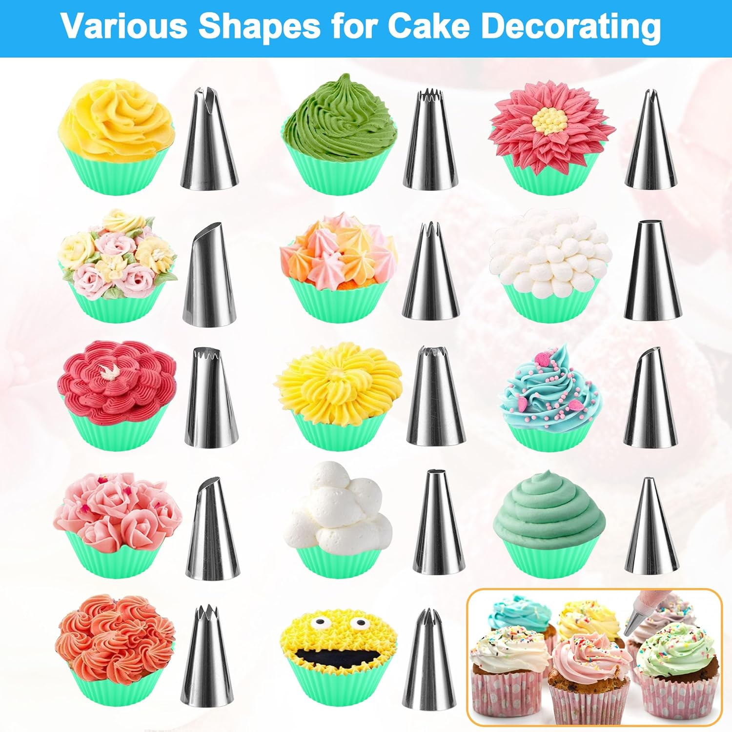 Piping Bags and Tips Set - 12 Inch Pastry Bags Disposable, 100Pcs Icing Bags for Cakes Decorating Kit Supplies with 1 Sugar Stir Needle, 3 Couplers, 3 Bag Ties, 3 Cake Scrapers, 14 Frosting Tips image number 3