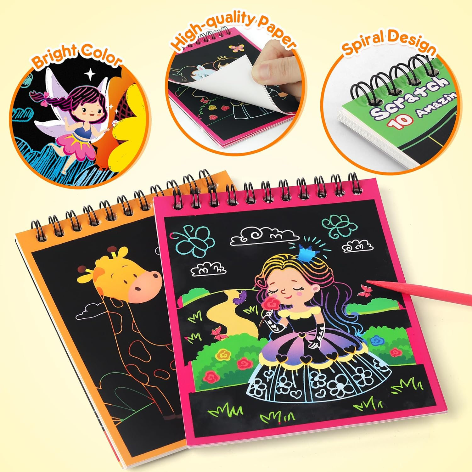 Mocoosy 24 Pack Party Favors for Kids 4-8-12, Goodie Bag Stuffers Bulk Art Craft Supplies, Rainbow Scratch Art Notebook for Boys Girls Birthday Return Gifts Classroom Rewards Students Prize Box Toys image number 6