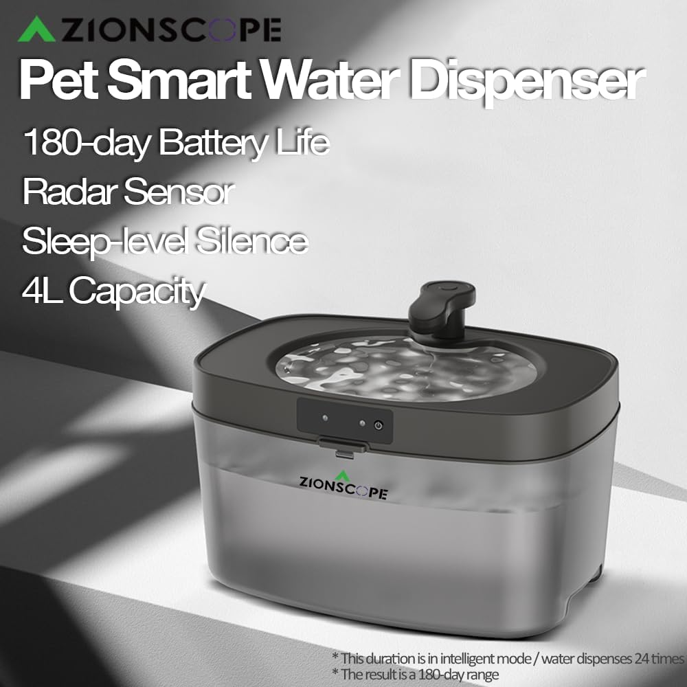 4L Automatic Wireless Pet Water Fountain| Upgraded Filtration System | Ultra-Quiet | Low Water Alarm | Multiple Cats Water Fountain | Radar Sensor/Two Water Mode | Long Battery Life(Grey, 4L) - Grey image number 2