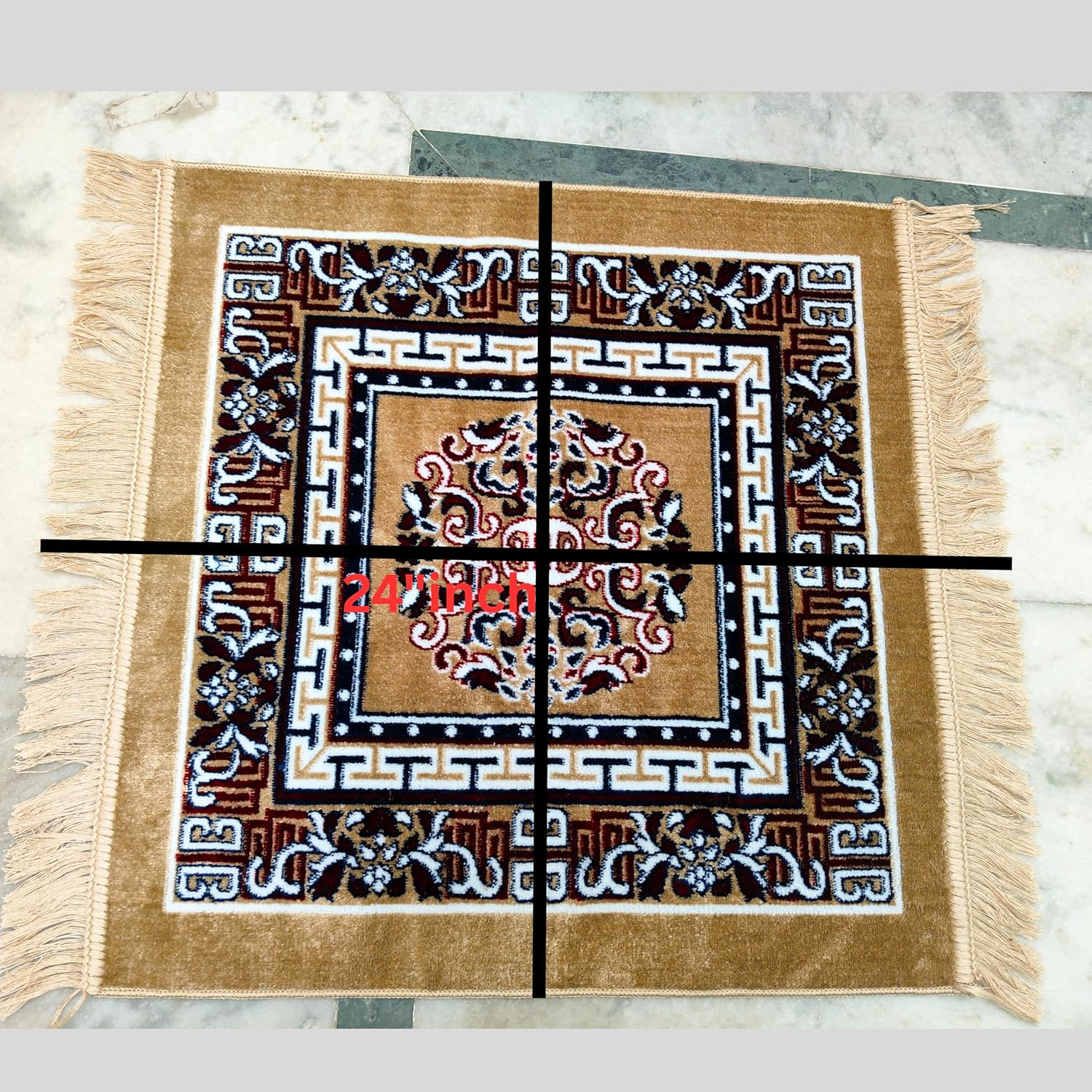 Pooja Aasan in Velvet for Puja and Yoga Meditation Rug Carpet, Mattress Mat Stylish Puja Clothes Rugs Pooja Aasan, Car Seat Cover, Sofa Mat Set Traditional Table Decor (24" Inch Buff Color) image number 2