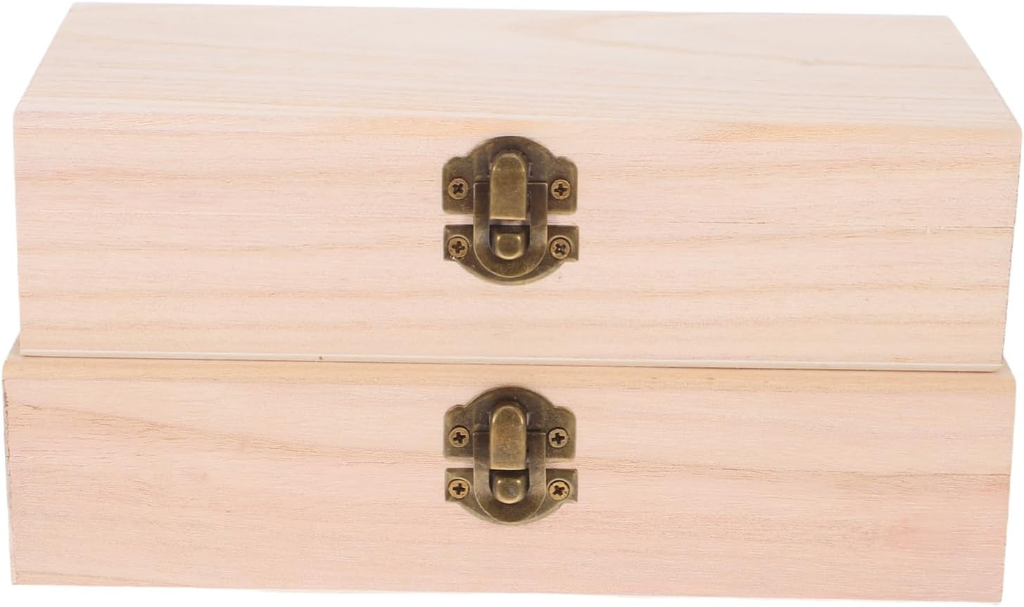 2Pcs Wooden Storage Box Unfinished Wood Boxes Hinged Lid and Front Clasp for Diy Crafting Jewelry Storage image number 4