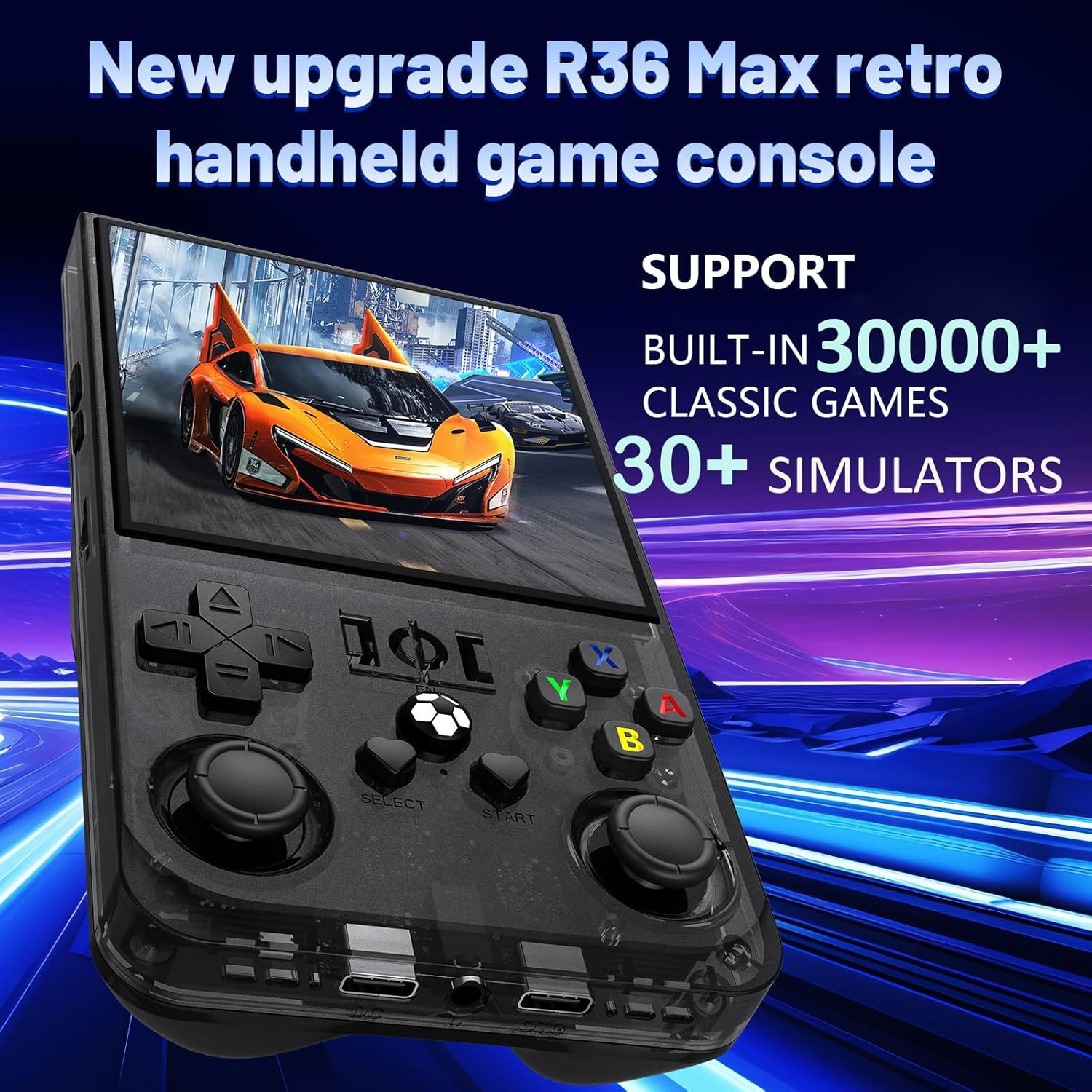 2025 R36MAX Retro Handheld Game Console with 30000+ Classic Games & 30+ Simulators, 4000Mah Rechargeable Portable Handheld with Linux System 4.0-In 4K HD IPS Screen Video Player -128GB (Blue) image number 3