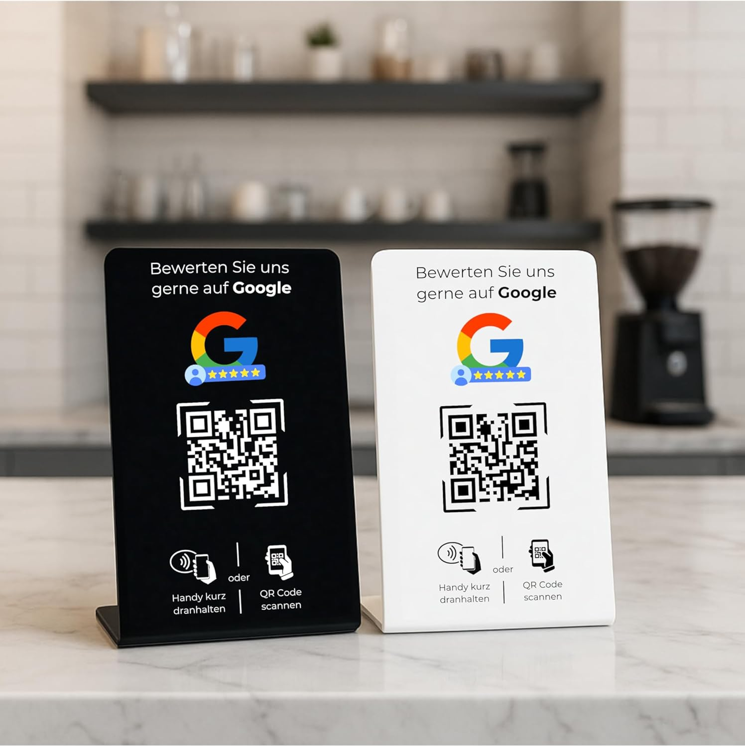 Stand/Sign for Google Reviews with QR Code and NFC (16.5 X 10.5 Cm - Pack of 2 Black)