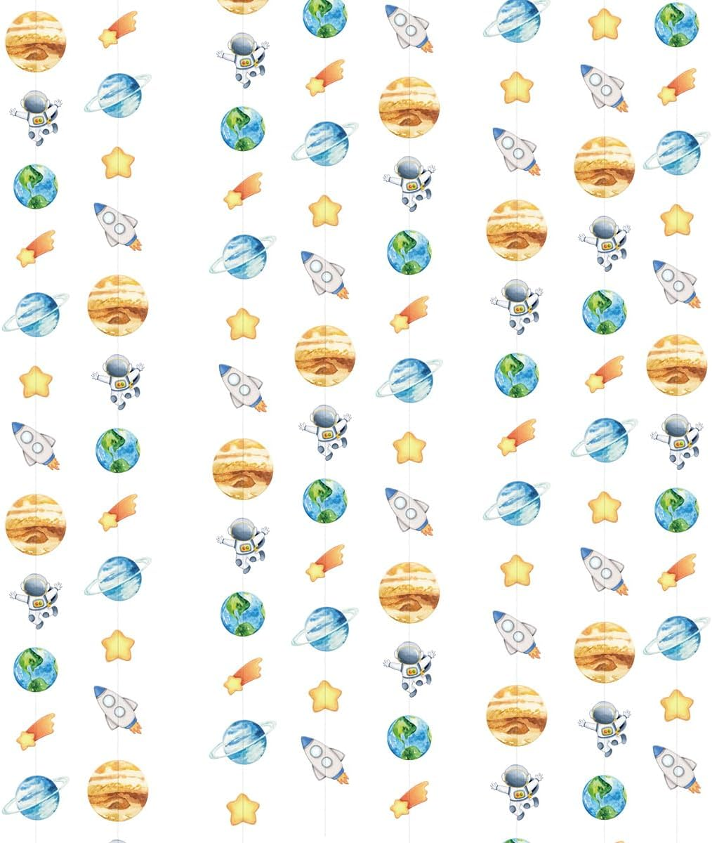 Outer Space Garland, Astronaut Rocket Shooting Star Hanging Decoration, Premium Paper Solar System Hanging Banner, for Kids Room, Space Themed Parties, Birthday Celebrations, Nursery Wall Decor