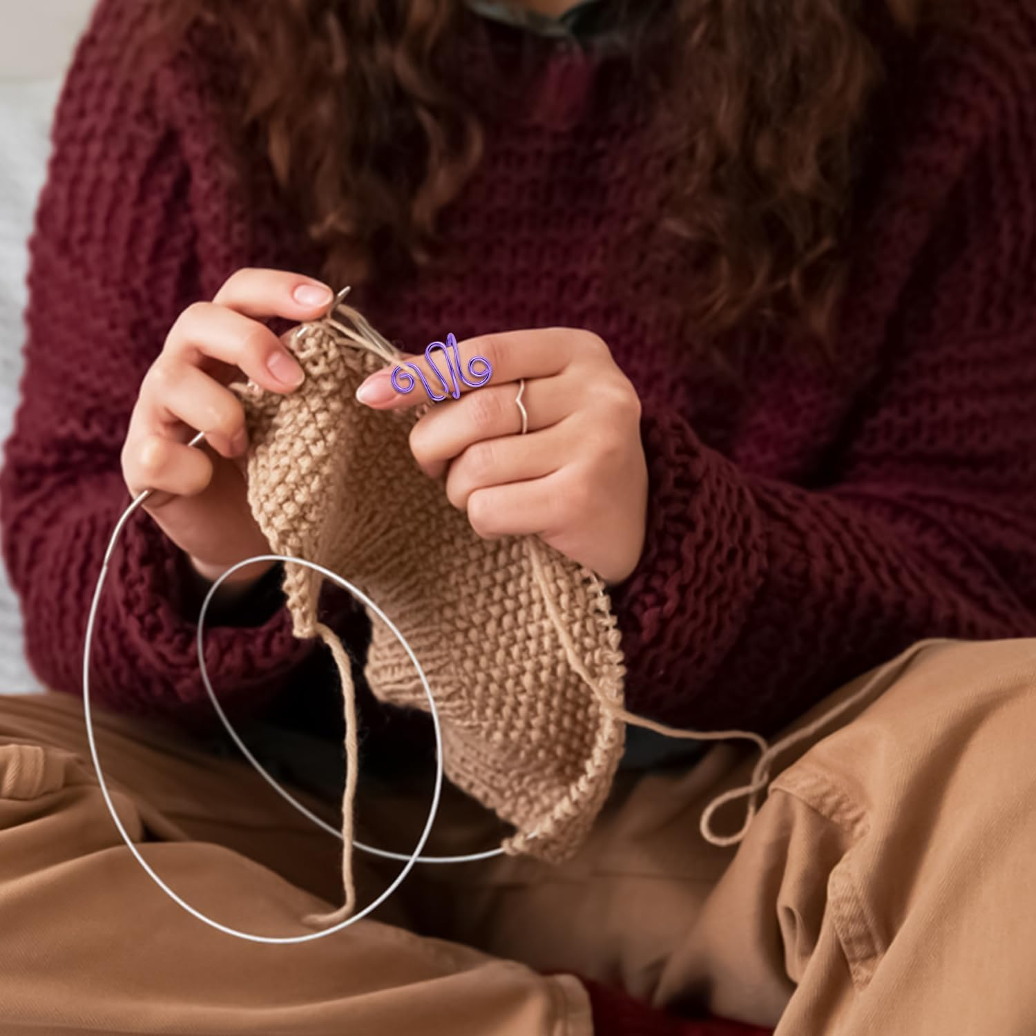 6 Pcs Crochet Ring, Funcyboo Tension Rings Adjustable Hook Knitting Crochet Yarn Tension Ring Yarn Holder Loop Ring for Knitting Lovers Crocheters (6 Colors)