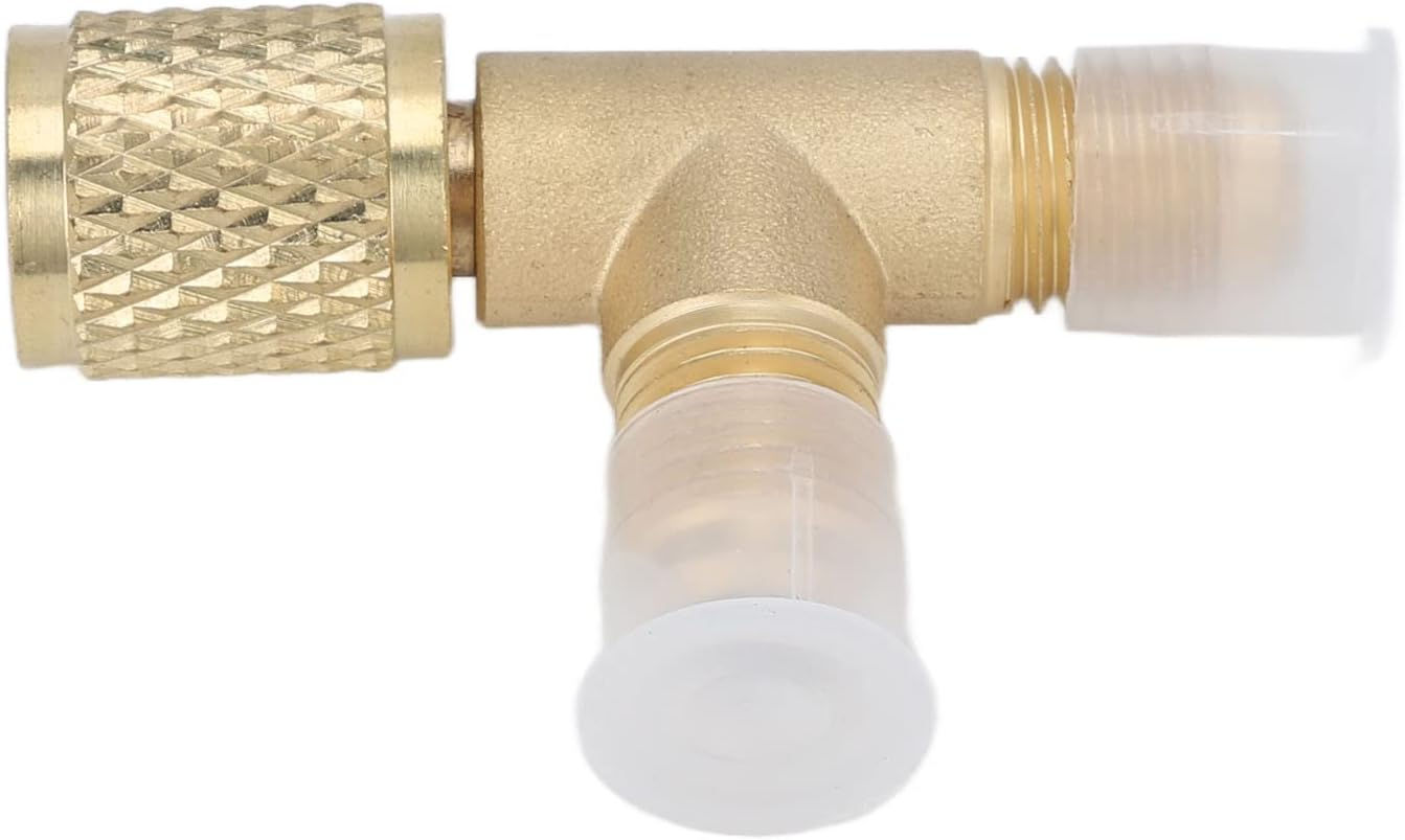 Quick Coupler Tee Adapter with Valve Core Brass 1/4 in SAE Sturdy Structure for R22 R12 R134, Refrigerant Tee Adapter HVAC Systems, Antirust Wearproof
