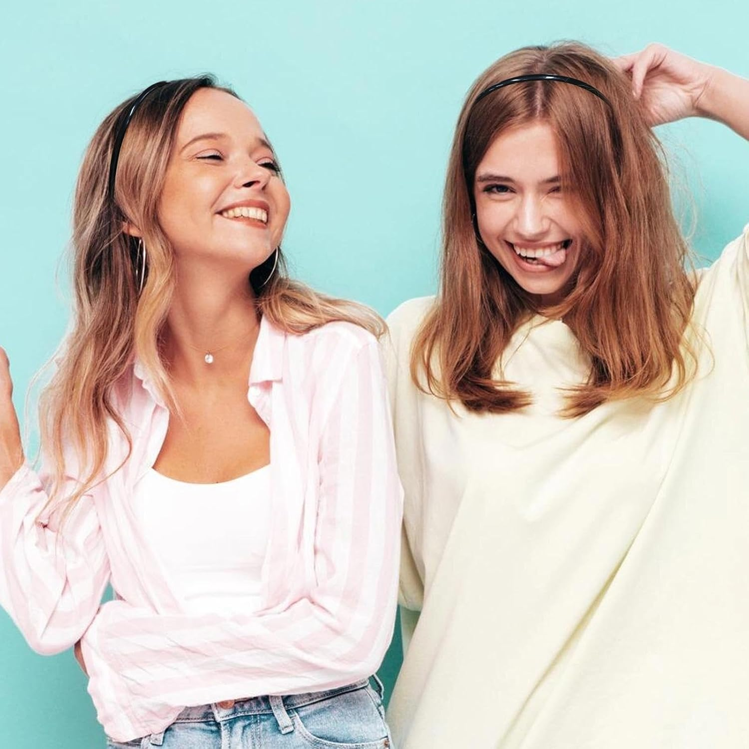 Xoelle Pack of 5 Black Headbands, Wide Headbands, Women'S Hair Band, Girls' Hair Band, Non-Slip Plastic, Non-Slip with Prongs, Elegant, Simple Headbands for Hairstyles, Decorative (Width 1.2 Cm) image number 5