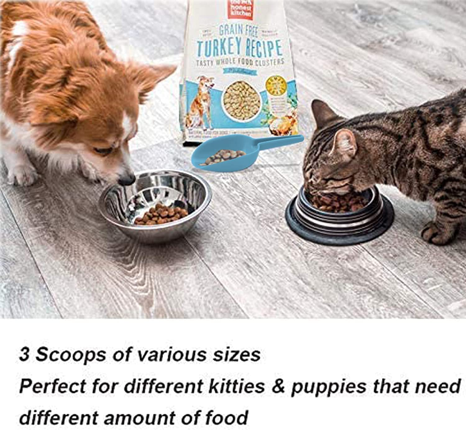 Ice Scoop Set of 3,Multi Purpose Plastic Kitchen Scoops Canisters,Ice Scooper for Freezer,Rice,Canisters,Flour,Dry Foods,Candy,Pop Corn,Coffee Beans and Pet Food - Gray+Blue+Light Blue image number 7