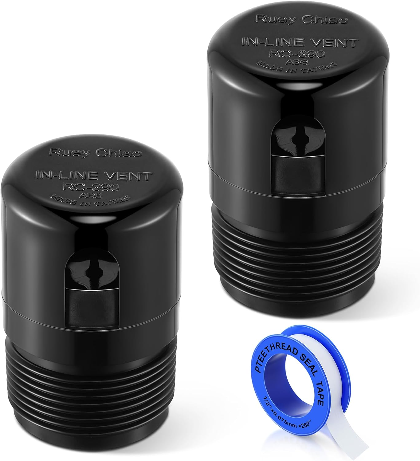 Enhon 2 Pcs 1-1/2 Inch NPT ABS in Line Vent, Diaphragm RV Air Admittance Valve for under Sink Vent with PTFE Thread Seal Tape, Drain Vent Valve, Easy to Install image number 4