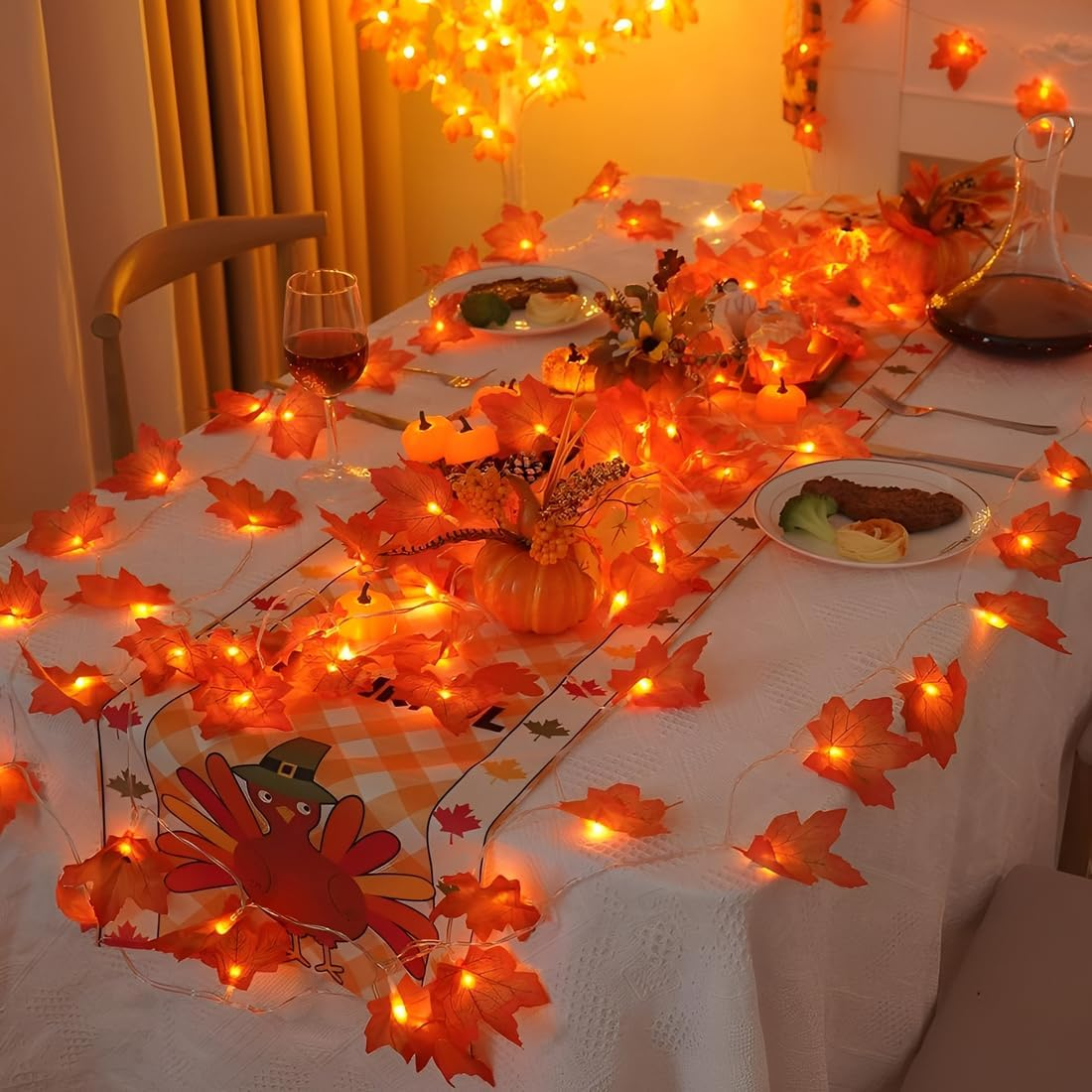WUSJCOF 20 LED Autumn Decorative Fairy Lights, Halloween Fairy Lights, Maple Leaves Fairy Lights for Halloween, Autumn Decoration, Thanksgiving, Christmas image number 2