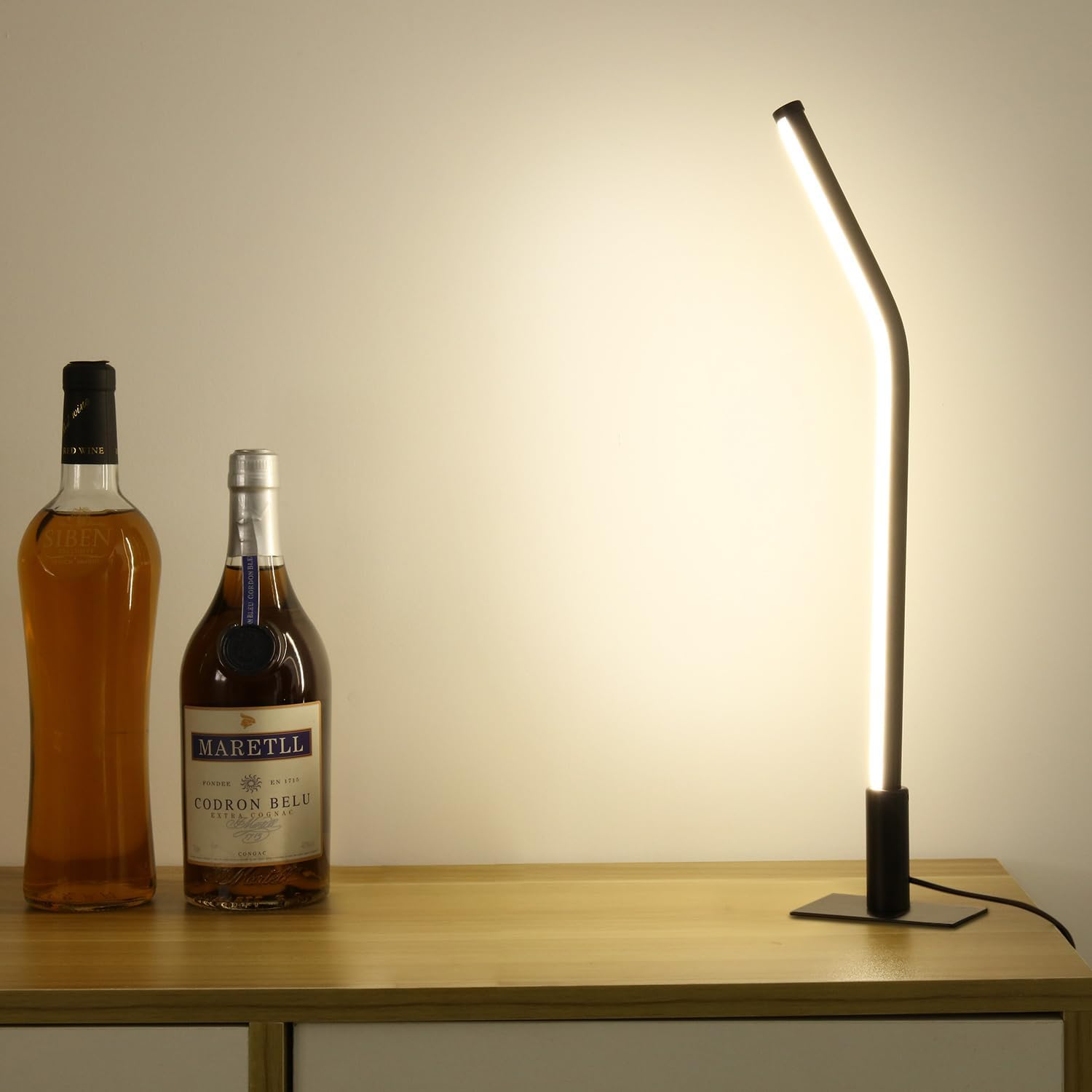 GEPROSMA Metal beside Lamp Table Lamp with Cable,Small Slim Desk Lamp Metal Base 44Cm,Modern Minimalist Design, Led Light for Bedroom Nightstand Living Room Home Office,3 Modes,Dimmable image number 2