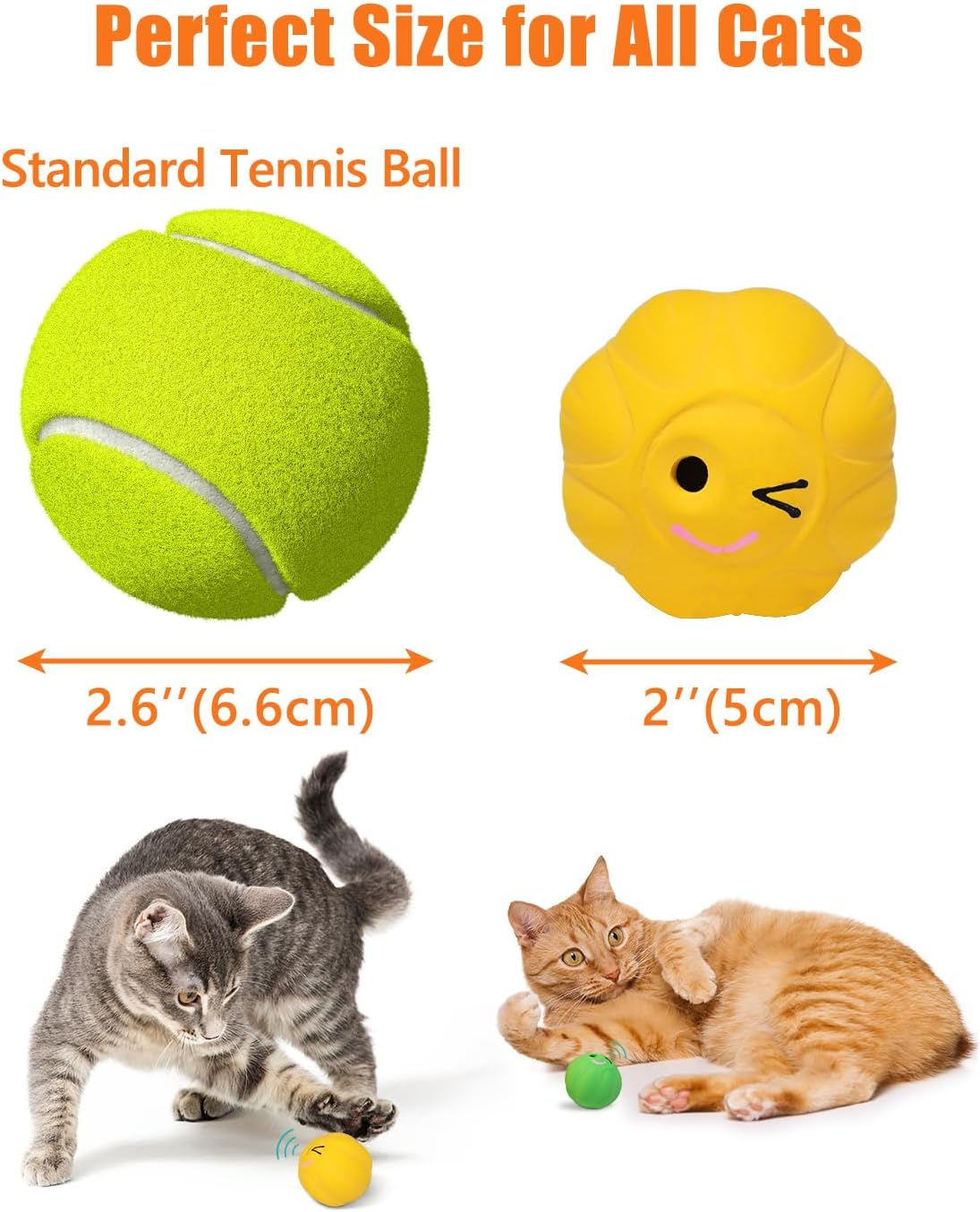 Krauzpet Cat Ball Toys with Bell and Catnip, 2&rdquo; Bouncing Latex Rubber Pet Chew Toy Kitty Fetch Play Balls for Bored Indoor Adult Cats Kitten Puppy Small Dogs