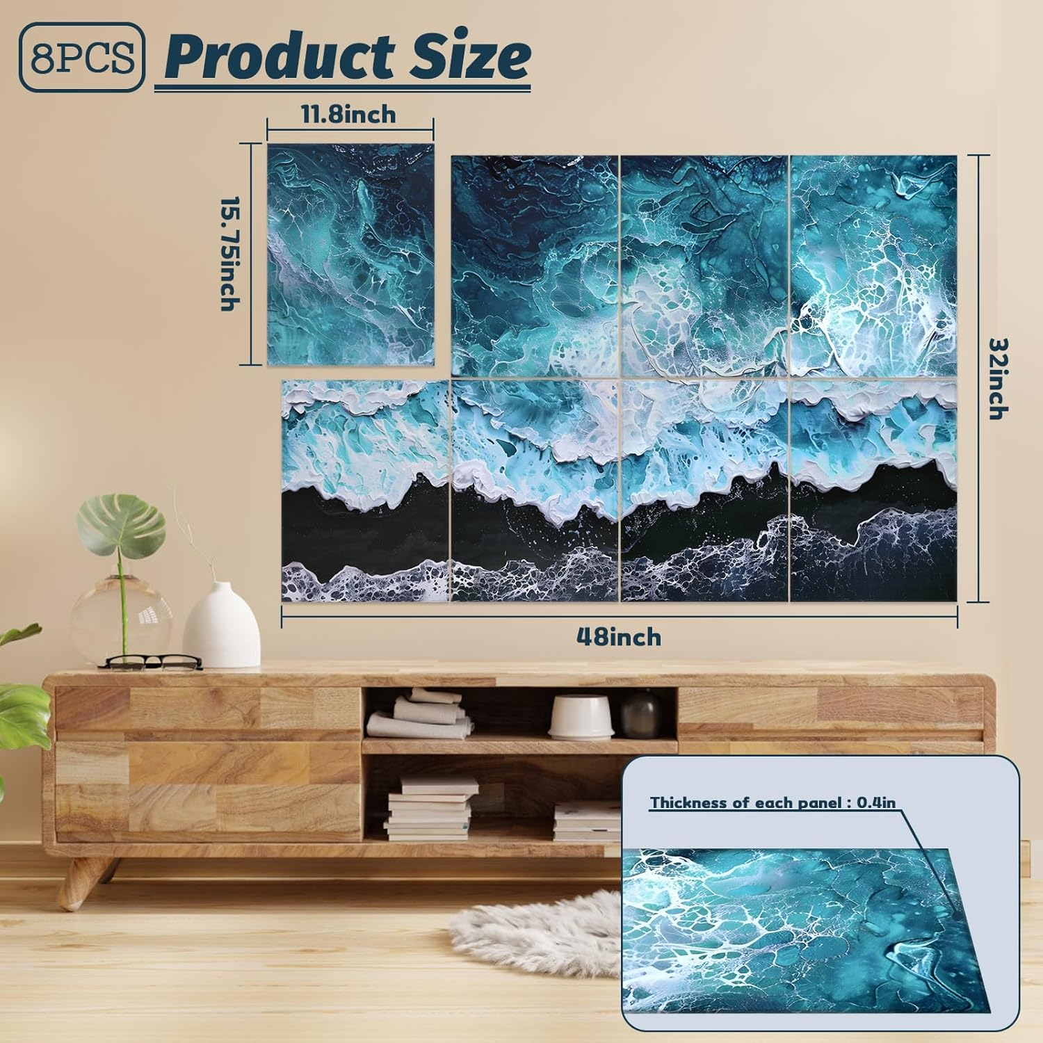 8 Pack Acoustic Panels, Soundproof Wall Panels, 48X32Inches Sound Proof Panels for Walls, Sound Absorbing Wall Art Decorative, Sound Dampening Panels for Recording, Home Studio(Black Beach) image number 1