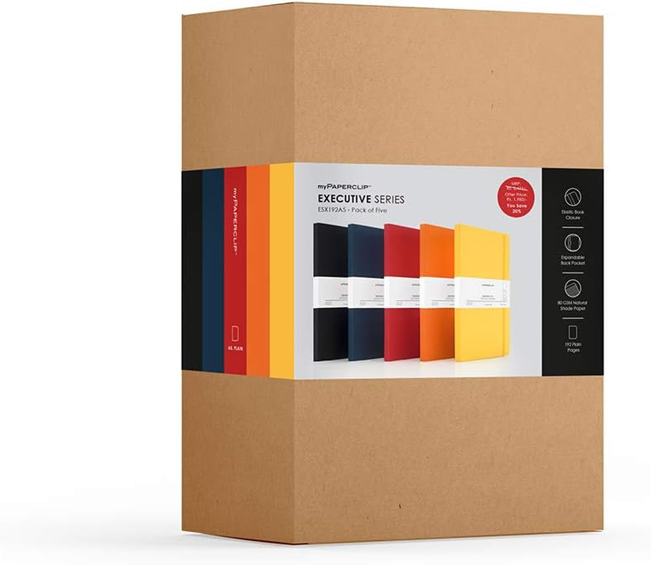 Mypaperclip Executive Series A5 Checks/Square Grid Notebook | 192 Pages, 80 GSM, Soft Cover, A5 (5.83 X 8.27 In) | Flat Lay | Bookmark, Elastic Closure & Back Pocket | Red