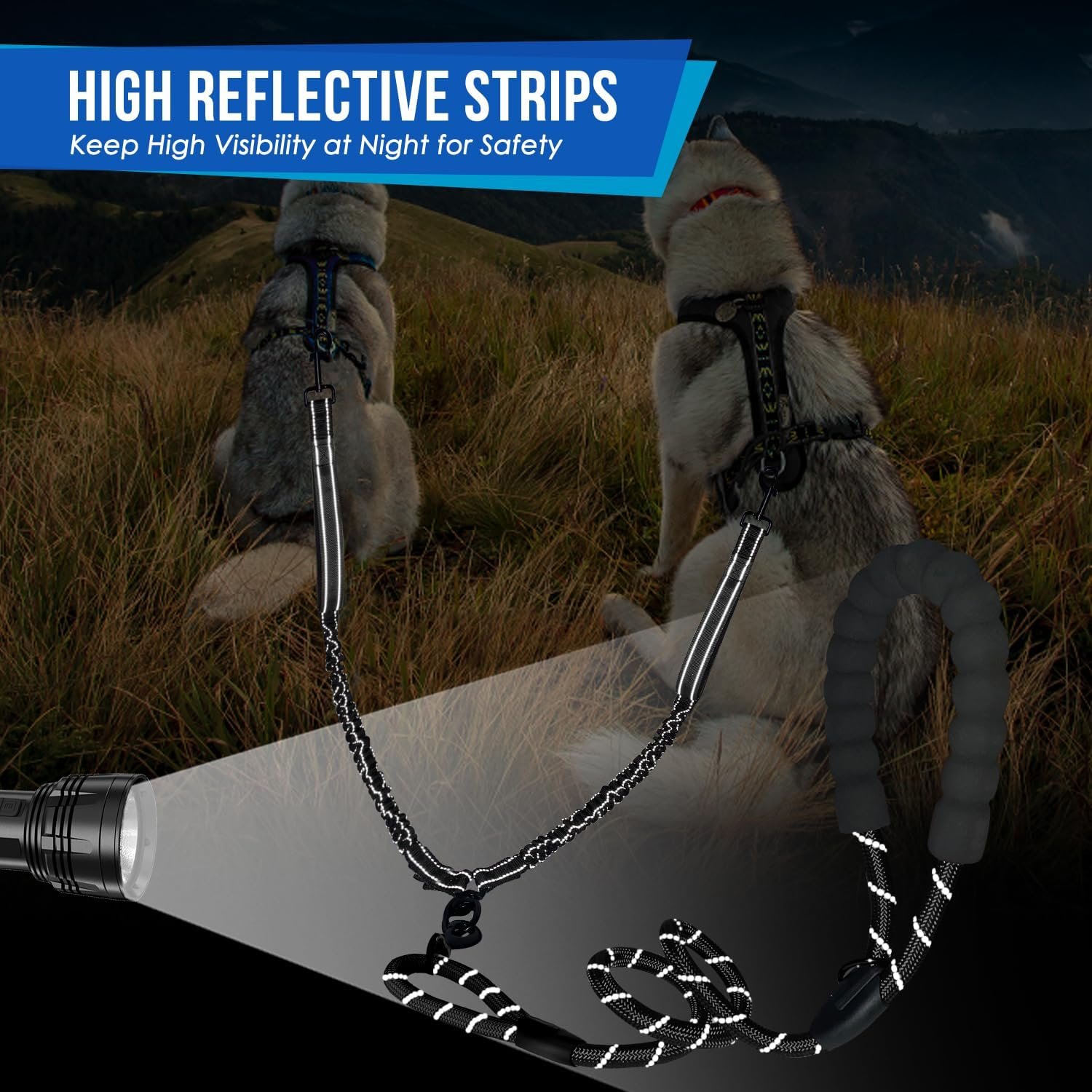 Slowton Double Dog Lead with Extra Handle- 360&deg; Swivel Heavy Duty Reflective Double Dog Lead for Walking 2 Dogs No Tangle Dual Dog Splitter Dog Leash for Small Medium Dogs Walking (Black, Large) image number 2