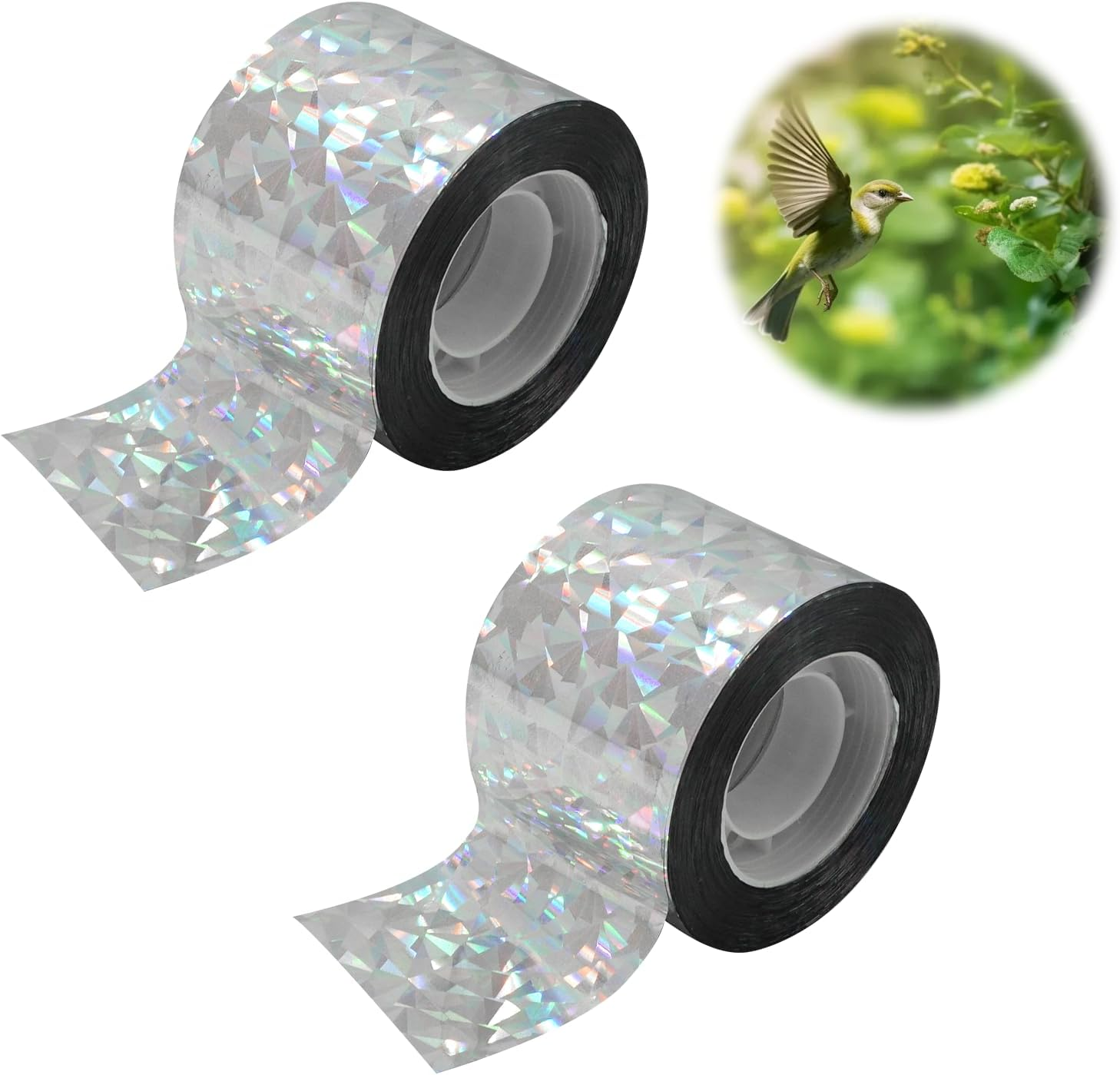 2 Pcs Bird Reflective Tape, Bird Scare Repellent Deterrent Dual Sided Widening Tape, 4.8CM & 160M, for Garden Orchard Balcony Roof Farm Patio Tree Crop Protection Decoration image number 2