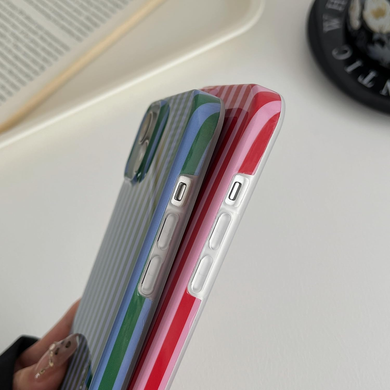 TQLGY for Iphone 13 Case Cute Striped Phone Case Soft TPU Slim Shockproof Protective Cover for Women Girls, Red and Pink image number 7