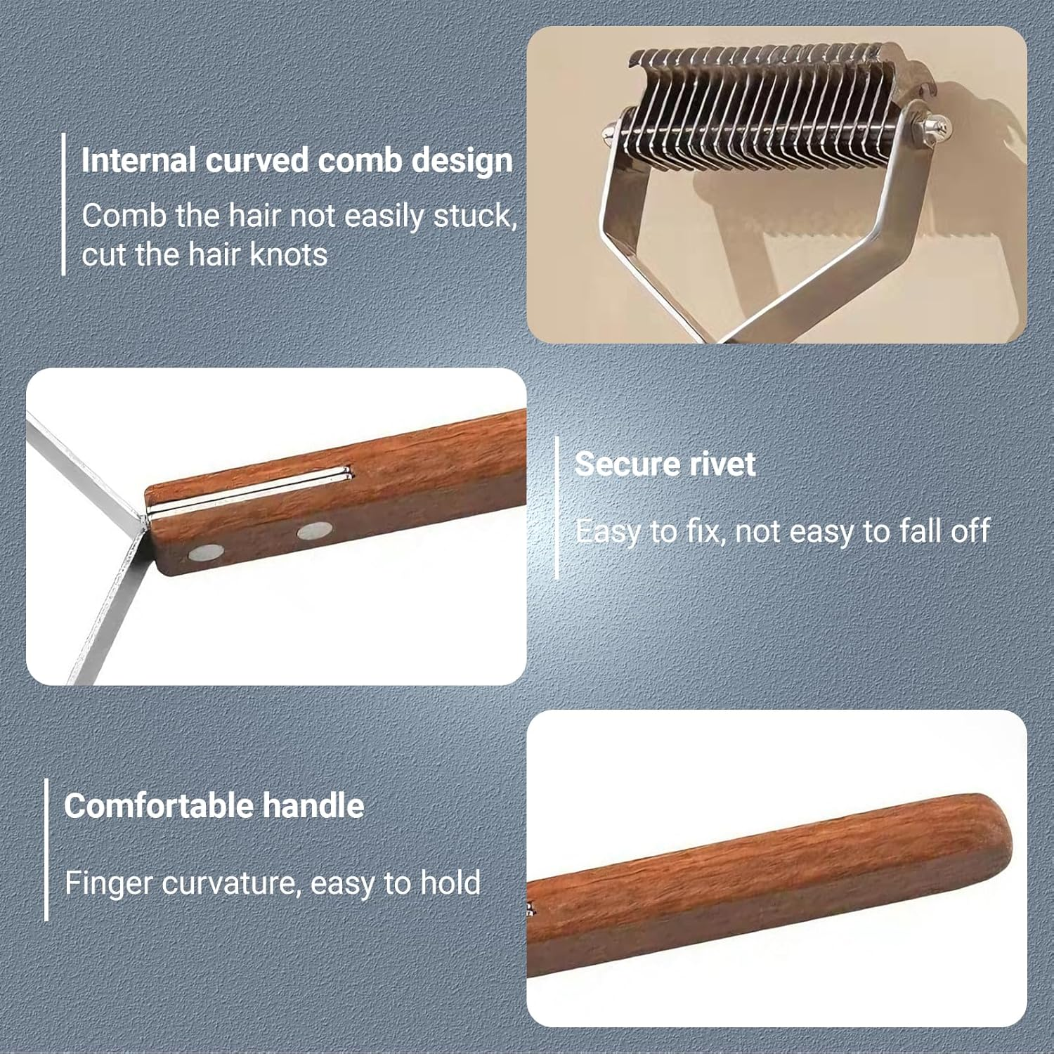 Double Sided Dog Deshedding Brush Extra Large Dematting Tool Undercoat Rake Stainless Steel Teeth, Wood Handle for Long Haired Dogs Cats German Shepherds Huskies Gentle on Skin image number 5