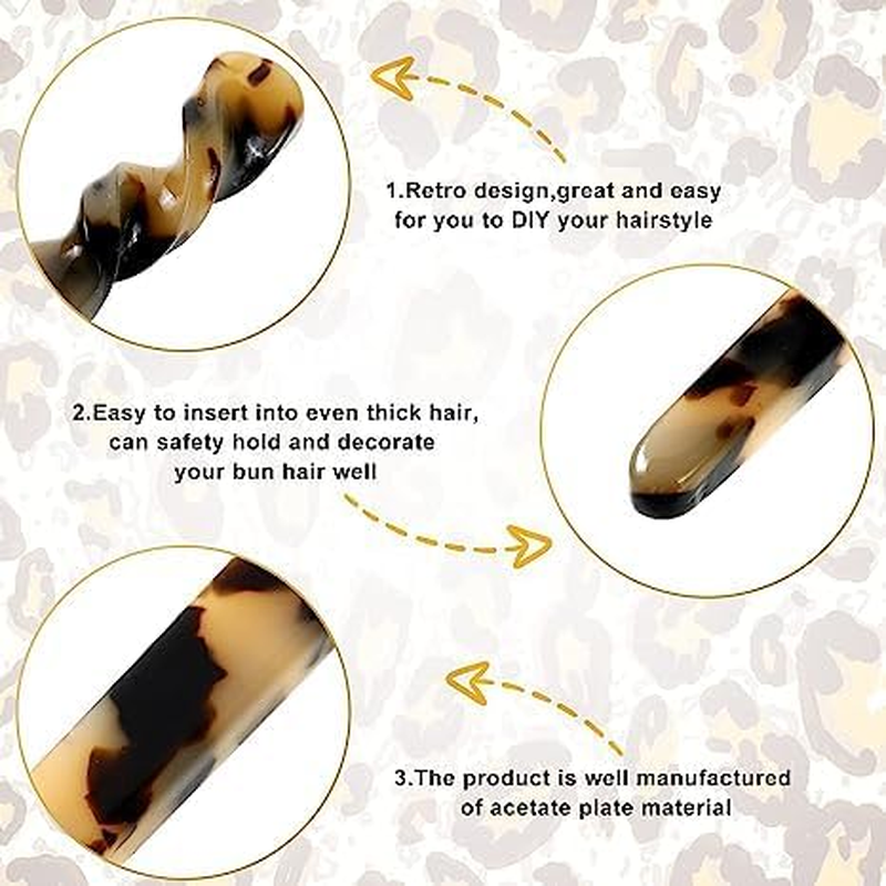 8Pcs Acetate Hair Sticks, Better Jonny Vintage Leopard Print Hairpin 17.5Cm Hair Chopsticks Tortoise Shell Hair Styling Accessories Chinese Hair Sticks for Women Girls (Classic) image number 5