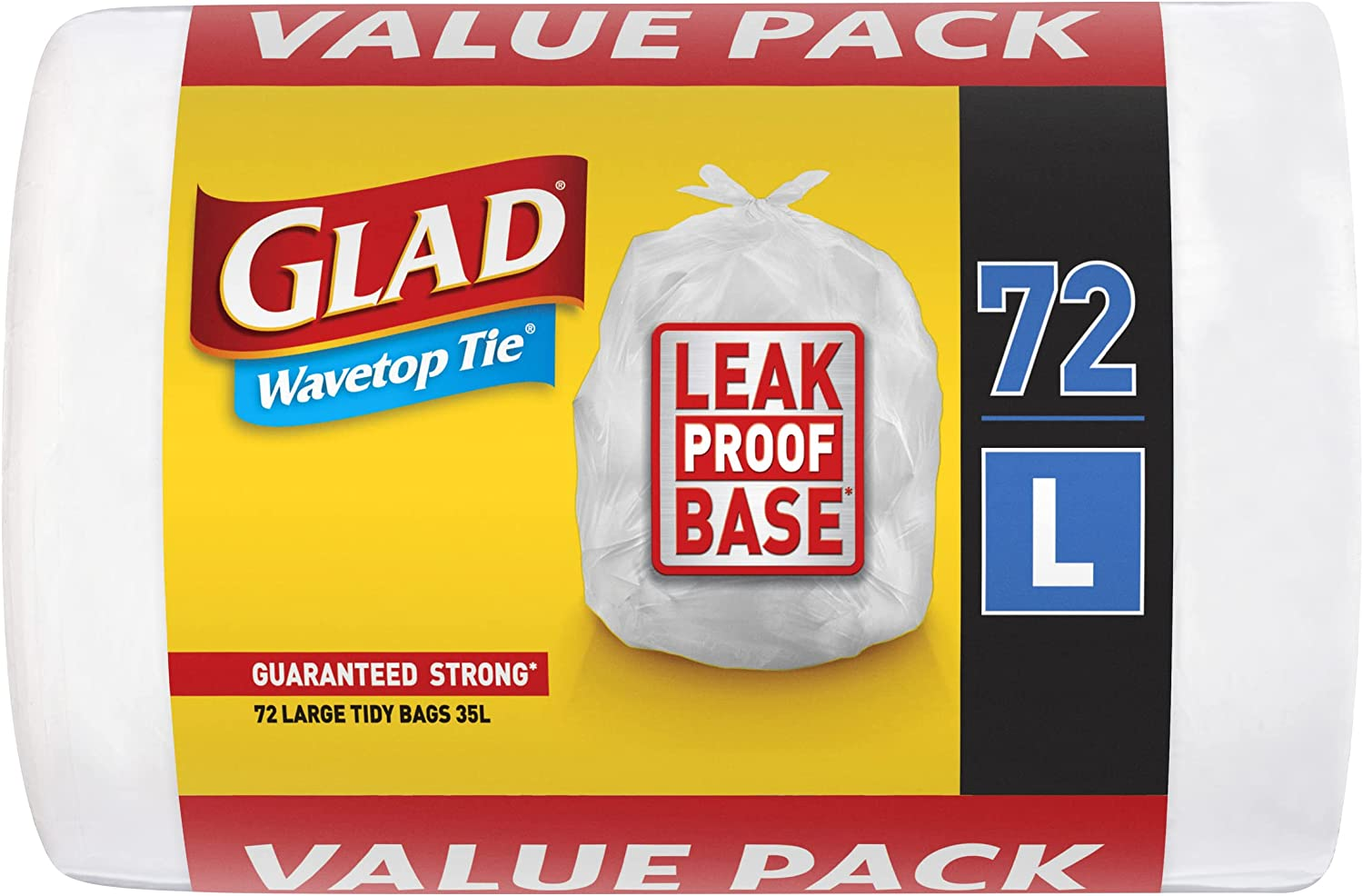Glad Wavetop Tie Kitchen Tidy Bags, 72 Large Garbage Bags, Large Size Fits 35L Bin, 72 Count