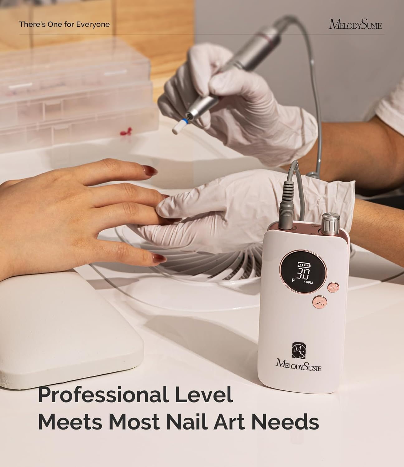 Melodysusie Portable Nail Drill 30000 RPM,SC320F Professional Rechargeable Electric Nail File,Cordless Nail E File for Acrylic Nails Gel Polishing Removing,Efile Nail Kit for Manicure Salon Home,Rose - Rose image number 6