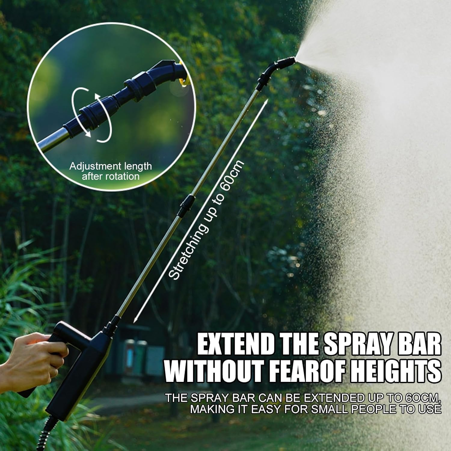 Electric Plant Sprayer, Battery Powered Sprayer, Portable Multi-Purpose Garden with 5 M,Retractable Wand and 4 Nozzles for Garden,Terrace,Car Wash, Lawn and Weeds (4 Nozzle) image number 5