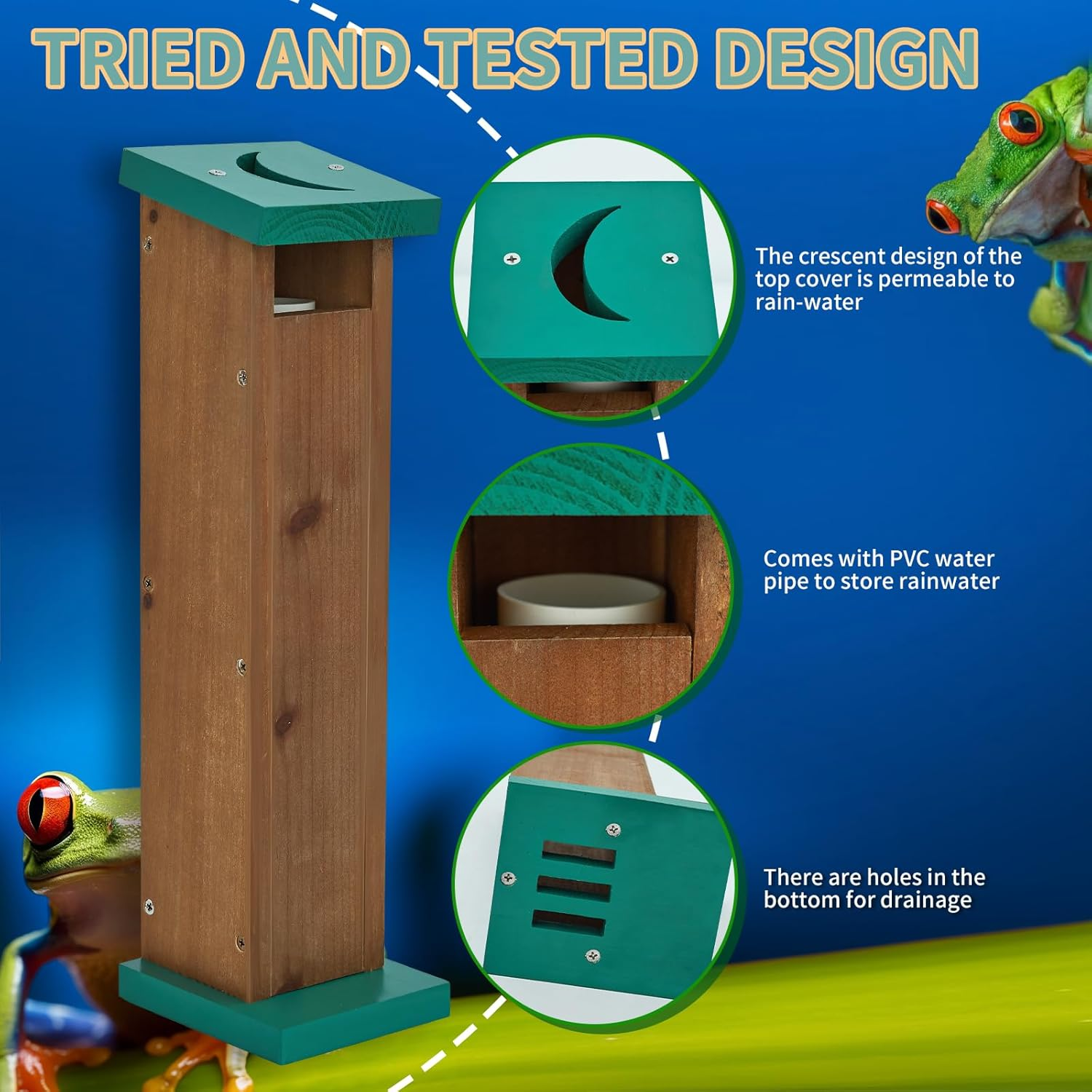 Tree Frog House for Many Species of Tree Frogs, Deluxe Wood Tree Frog Nest Frog Habitat Frog Shelter for outside Garden, Indoor Breeding (Brown)