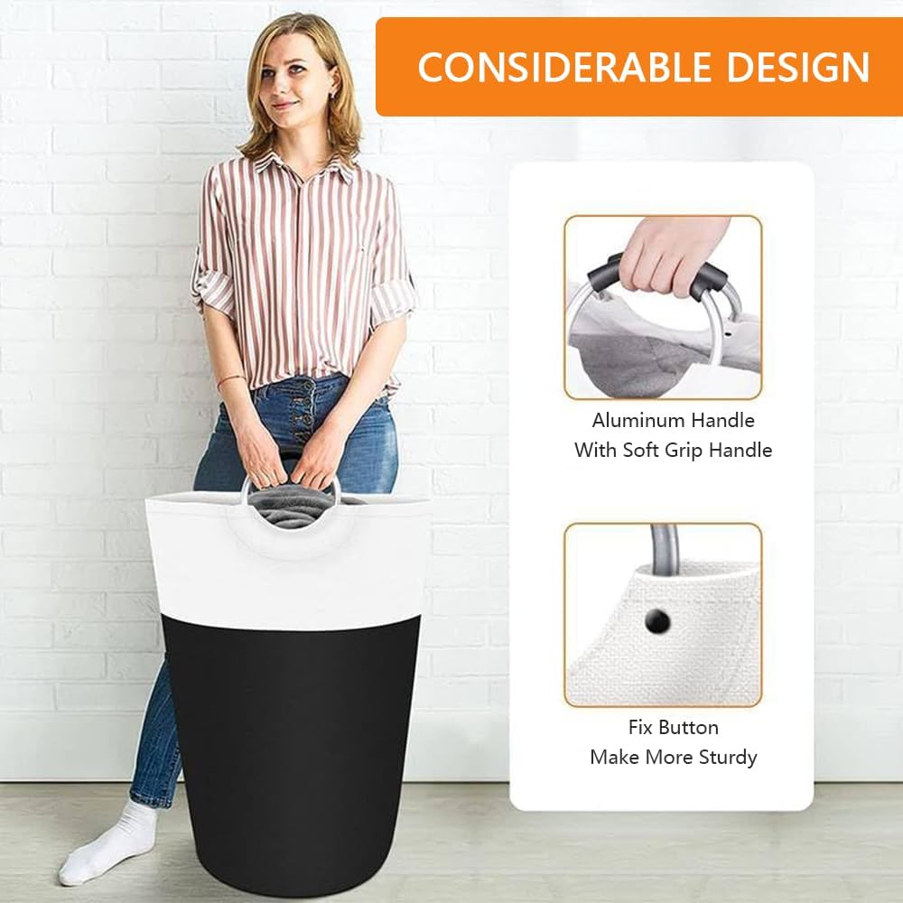 80L Laundry Basket &ndash; Collapsible Laundry Hamper with Waterproof Material, Foam-Protected Aluminum Handles, Large Capacity for College Dorm, Family, Black image number 1