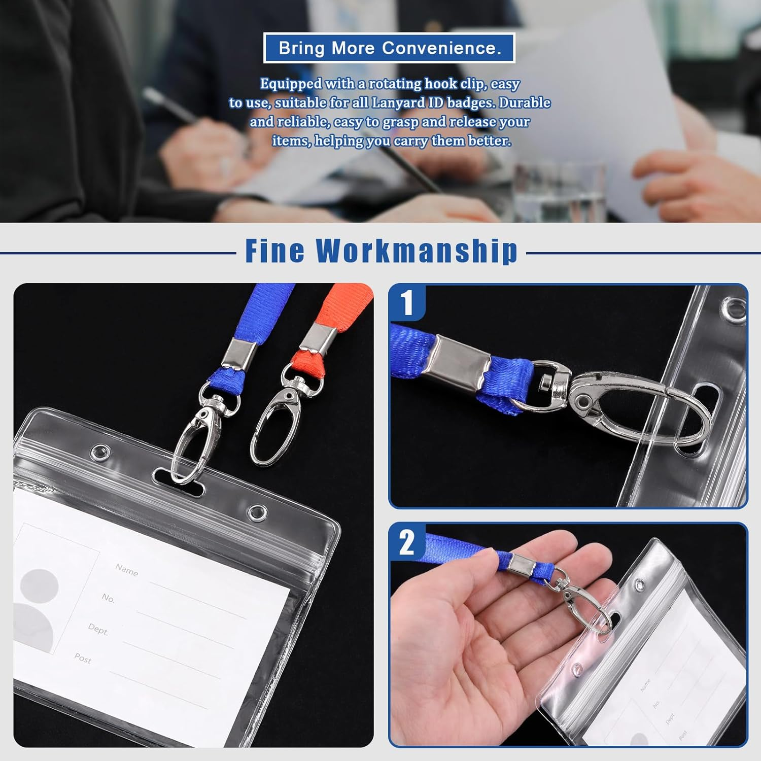 Glarks 50Pcs Lanyards Bulk Purple Lanyard Flat Nylon Clip Swivel Hooks ID Badges Lanyard with Clip for Office ID Badges Key Chains - Blue image number 6