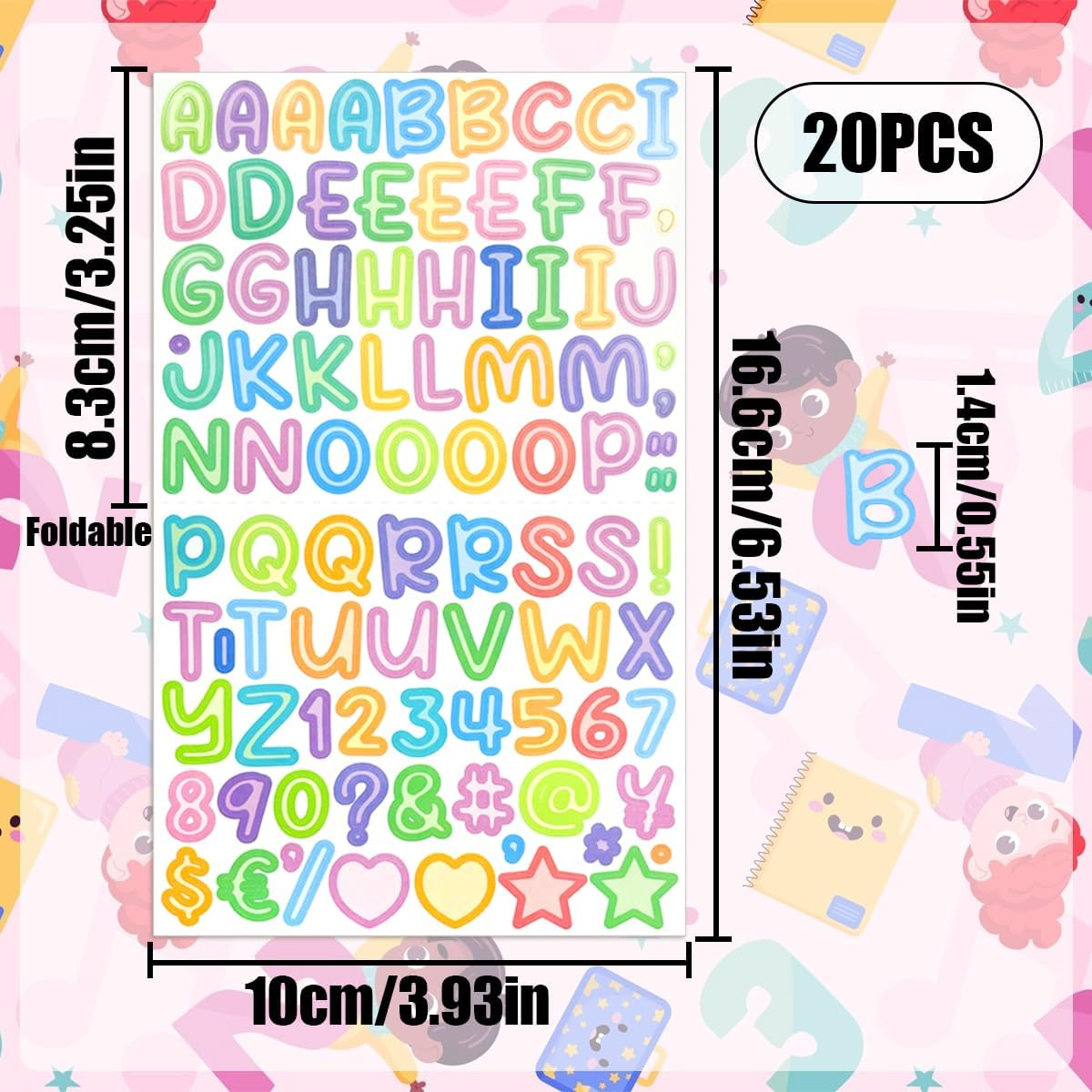 WELANE Number Alphabet Stickers, 1800 PCS Candy Color Letter and Number Scrapbooking Stickers for Sign, Notebook, Classroom Decor (20 Sheets, 2 Styles) image number 1