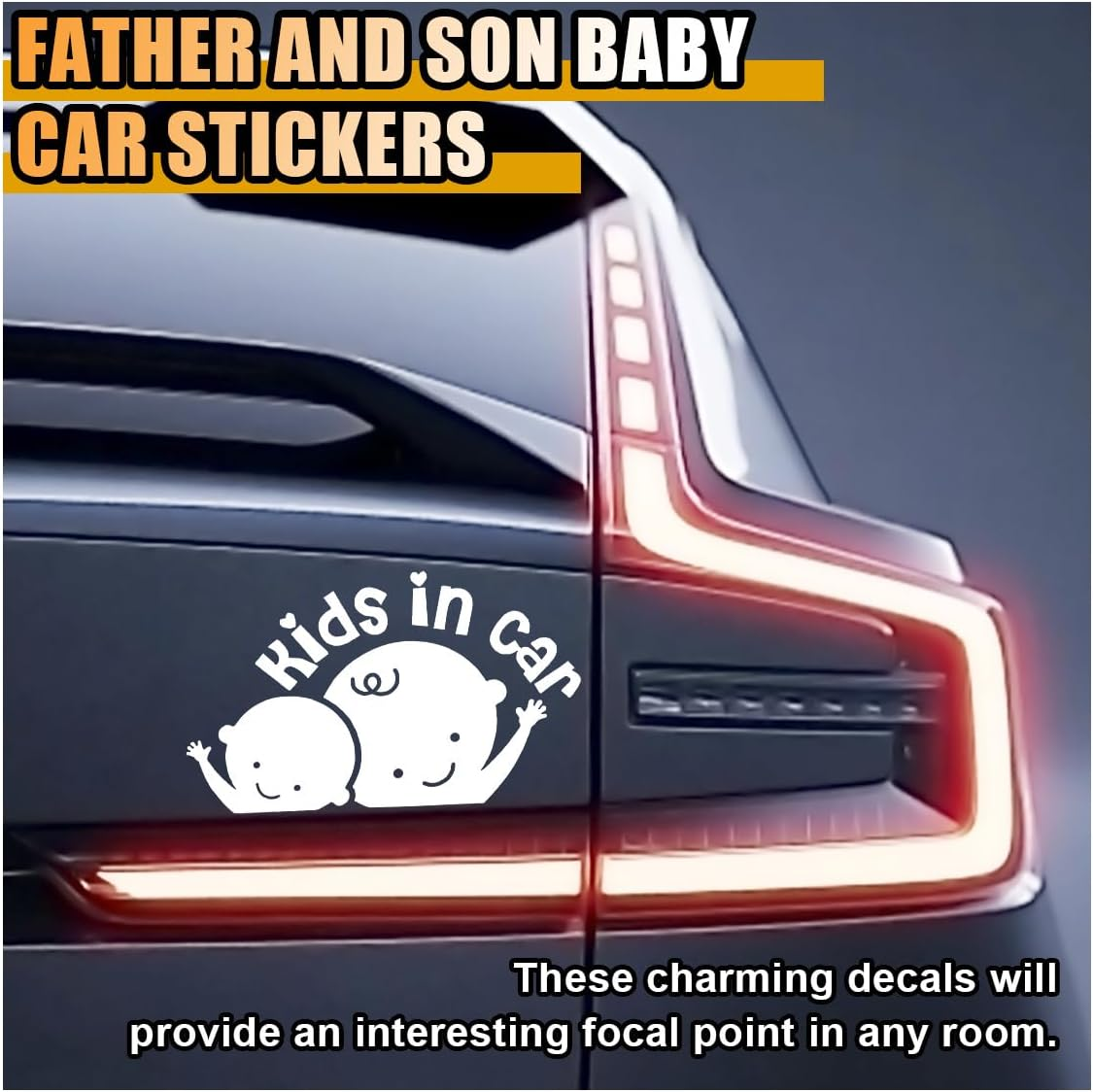 2PCS Kids in Car Sticker Decal, Baby on Board Car Decal, Baby on Board Sign for Car Safety Driving, Kids in Car Funny Vinyl Decal for Car Windows and Bumpers (White) image number 2