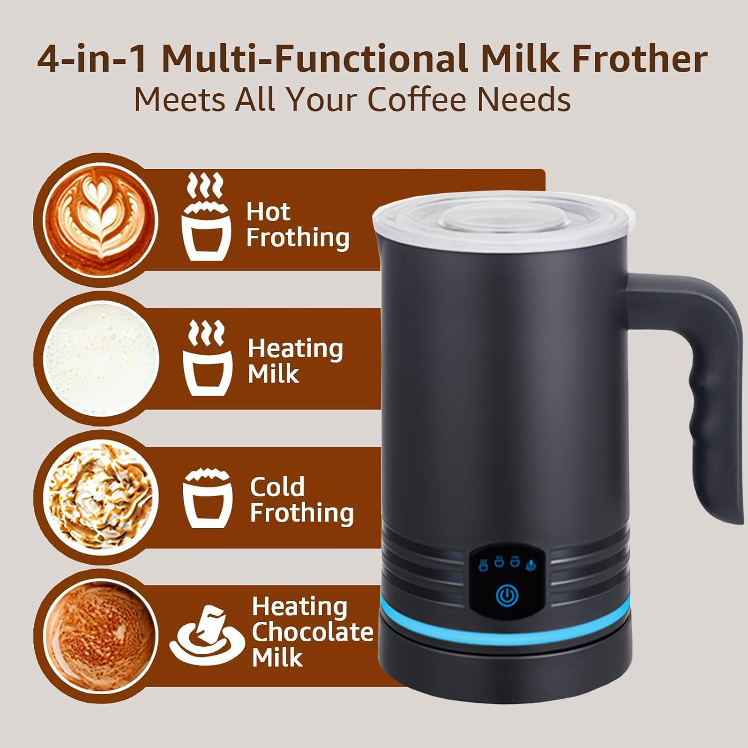 Milk Frother, 4-In-1 Milk Frother and Milk Steamer, 430Ml/14.5Oz Electric Hot & Cold Foam Maker, with Touch Screen, Perfect for Coffee,Latte, Cappuccino, Macchiato, Hot Chocolate image number 5