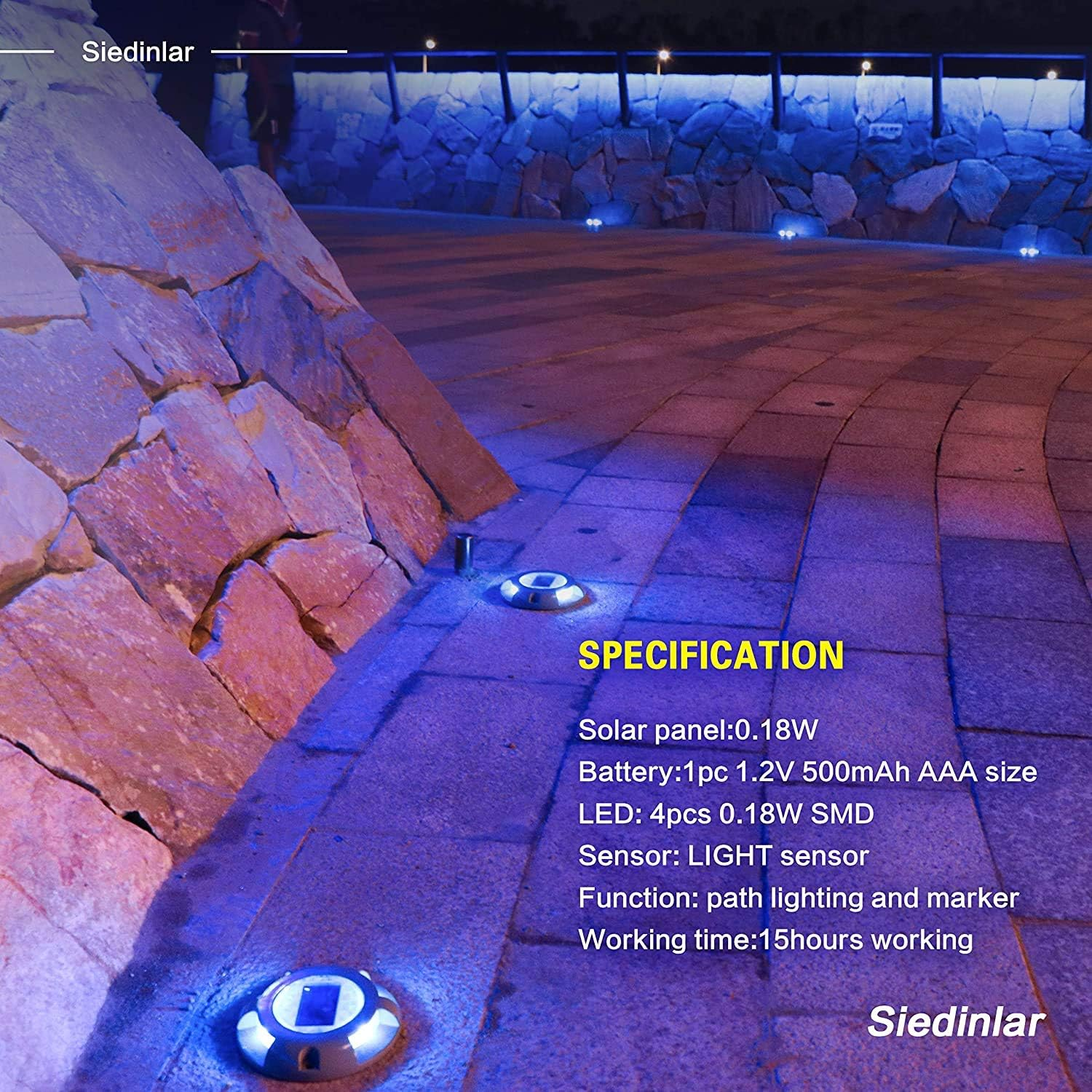 Siedinlar Solar Deck Lights Solar Lights Outdoor Blue LED Light Waterproof Garden Decor for Garden Driveway Pathway (4 Pack)