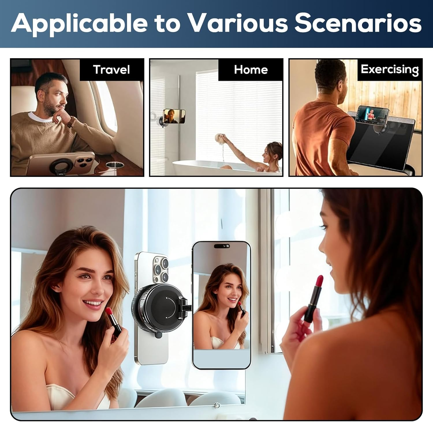 Car Phone Holder for Iphone, Magsafe Car Mount with 360&deg; Adjustable Magnetic Suction Cup, Foldable Pocket Size Cell Phone Holders for Car Accessories