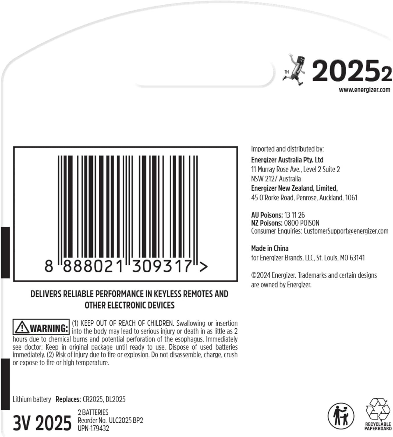Energizer Reliable Lithium Ultimate CR2025 Coin Battery (Pack of 2)