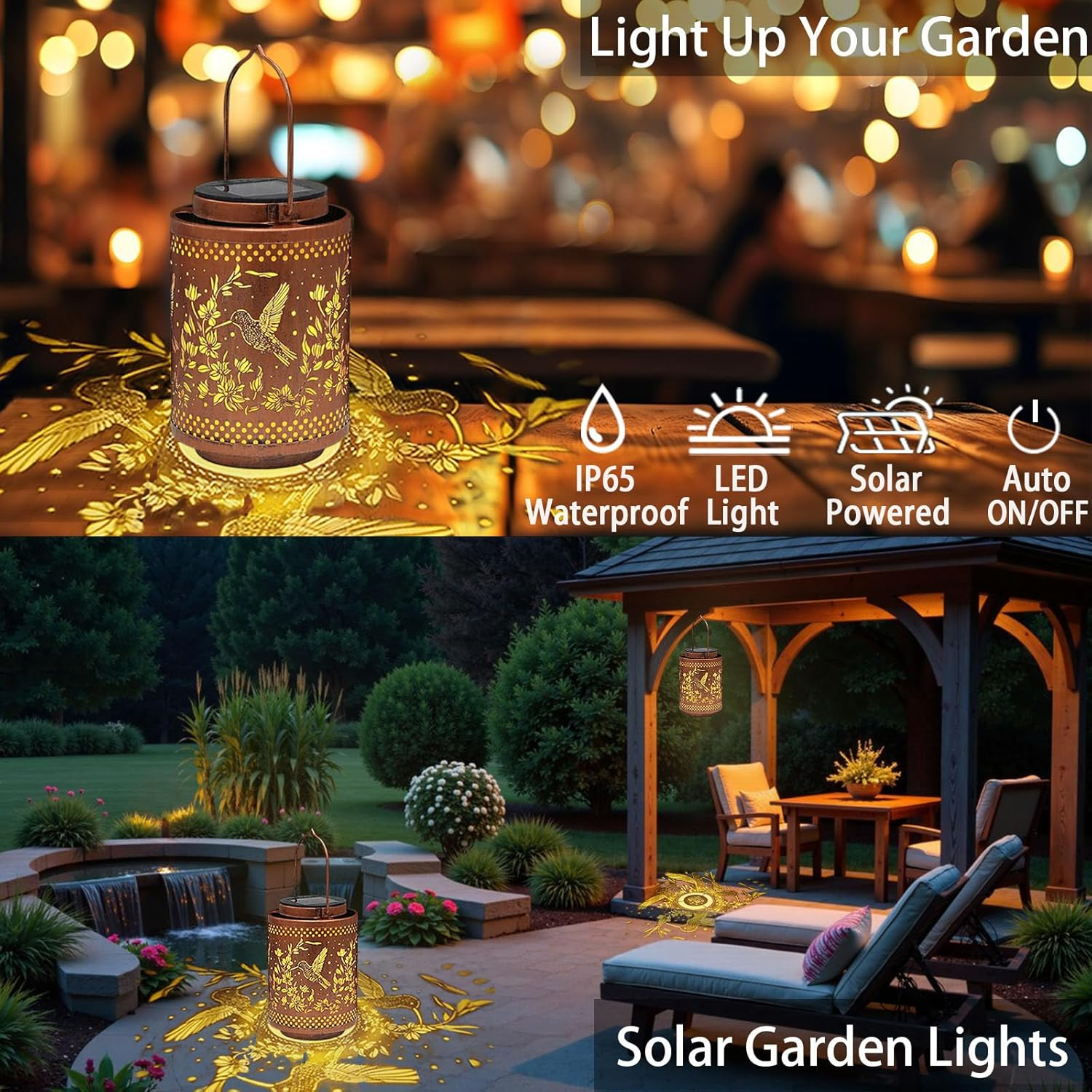 Solar Lights for Outdoor Hanging - 1 Piece Solar Lights for Outdoor Garden - IP65 Waterproof Solar Lantern for Outdoor Metal Solar Garden Lights for Outdoor Garden Balcony Decorative Lighting (1 Piece image number 1