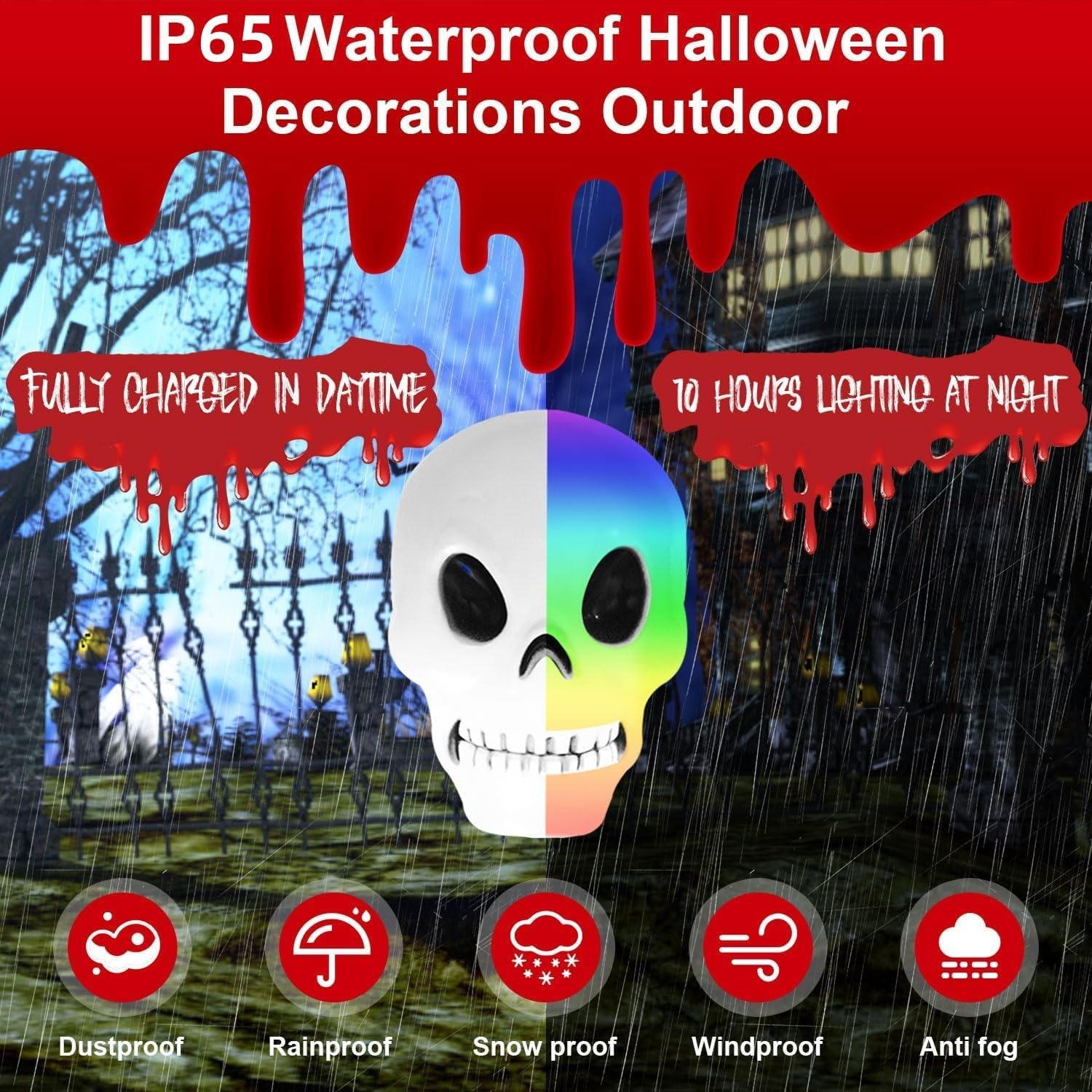 XIJUAN Halloween Decor 4-Set Solar Pathways Lights with Multi-Color Waterproof Skeleton Lights for Halloween Decorations Outdoor outside for Yard Garden Walkway Lawn image number 2