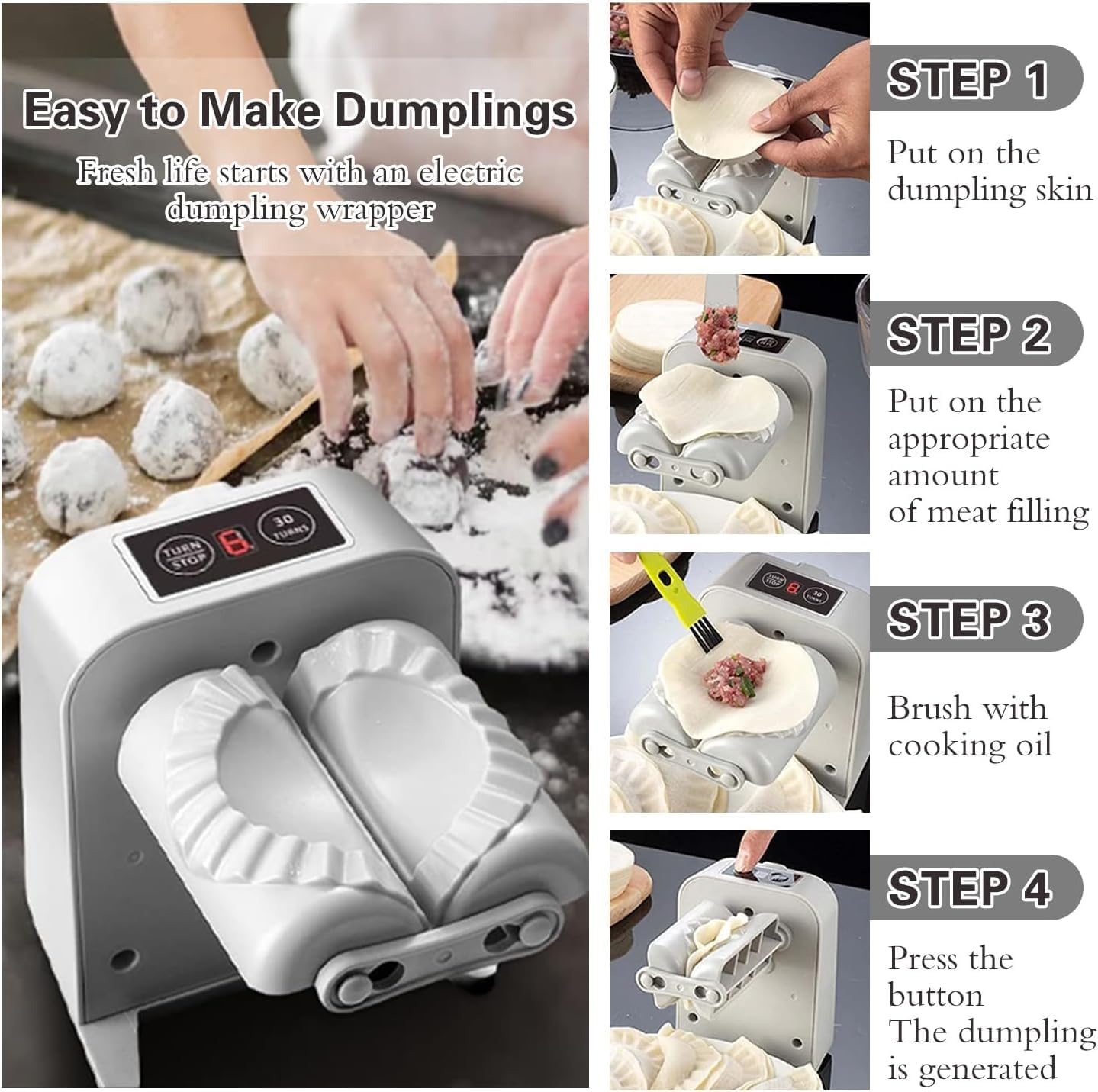 Electric Dumpling Maker Machine - Automatic Easy 2 Modes Household Quick Forming Making Tool for Chinese Dumplings and Wontons with Spoon and Brush image number 1