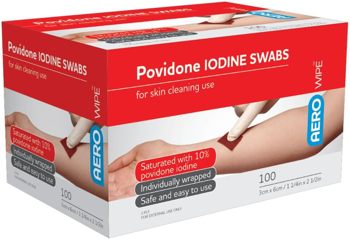 AEROWIPE 10% Povidone Iodine Swabs, Antiseptic Wipes for Pre‑Procedure Skin Cleansing, Alcohol Free, Individually Wrapped 2 Ply Pads for Consistent Coverage, 60 Mm X 33 Mm, Box of 100 image number 3