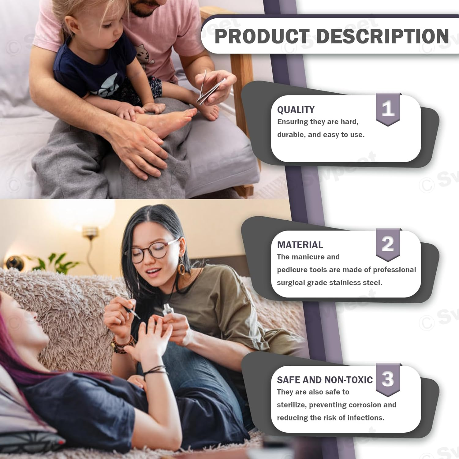 Swpeet 12Pcs Manicure Set, Nail Clippers Set, High Precisio Stainless Steel Nail Cutter Pedicure Kit Grooming Kit Manicure Fingernails, Toenails with Portable Stylish Case for Personal Care, Rose Gold image number 2