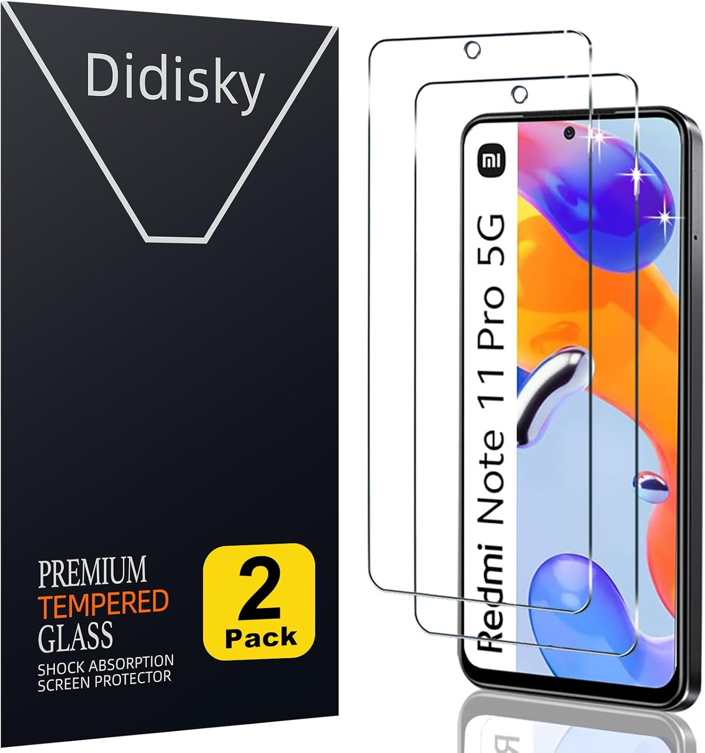Didisky [2 Pack] Tempered Glass Screen Protector for Xiaomi Redmi Note 11 Pro, anti Scratch, 9H Hardness, No Bubbles, High Definition, Case Friendly, Transparent image number 1