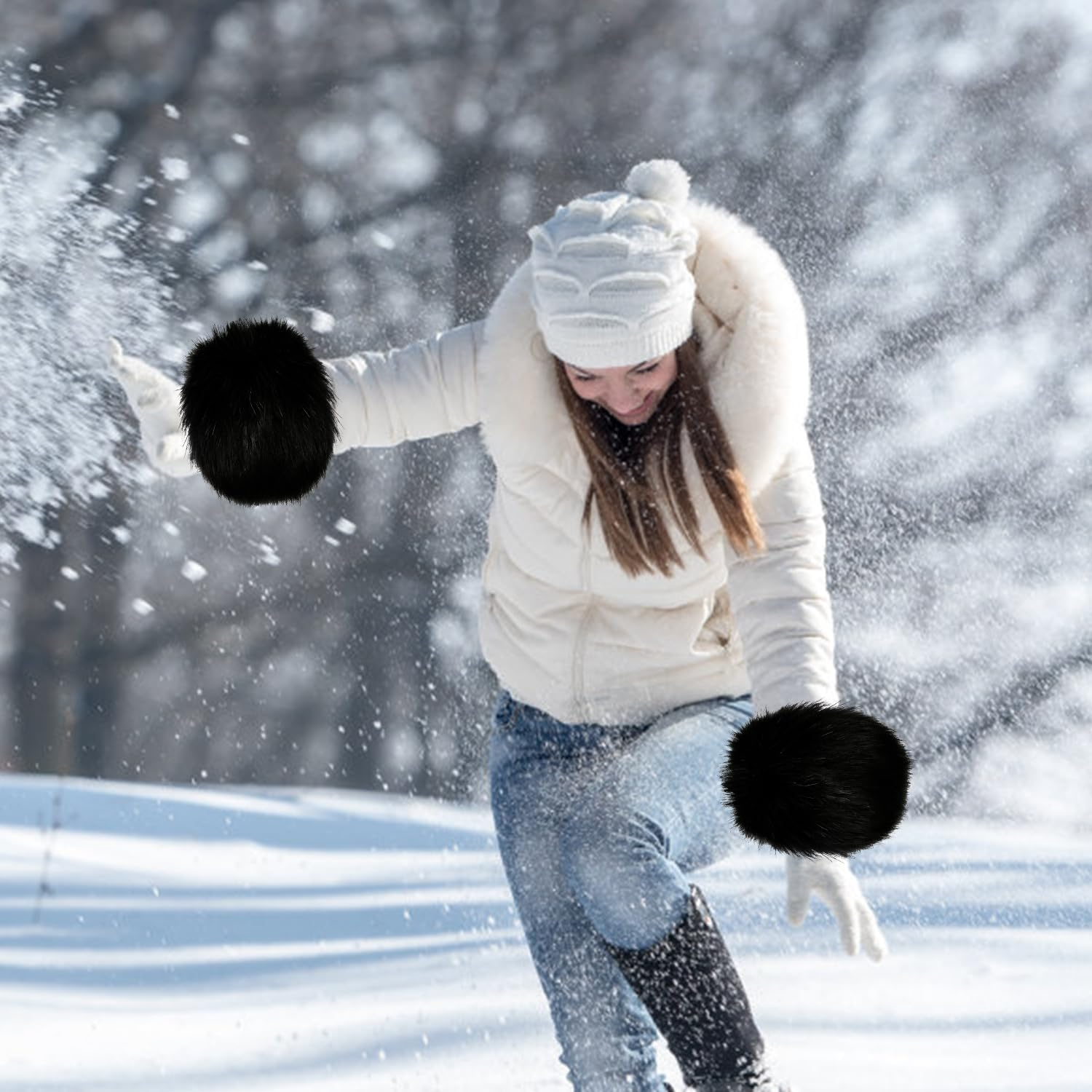 XIHIRCD Winter Wrist Cuff Warmers, Faux Fur Wrist Cuffs for Women Wrists and Arms Warm Stretch Short Arm Warmers Wrist Cuff - Black image number 5